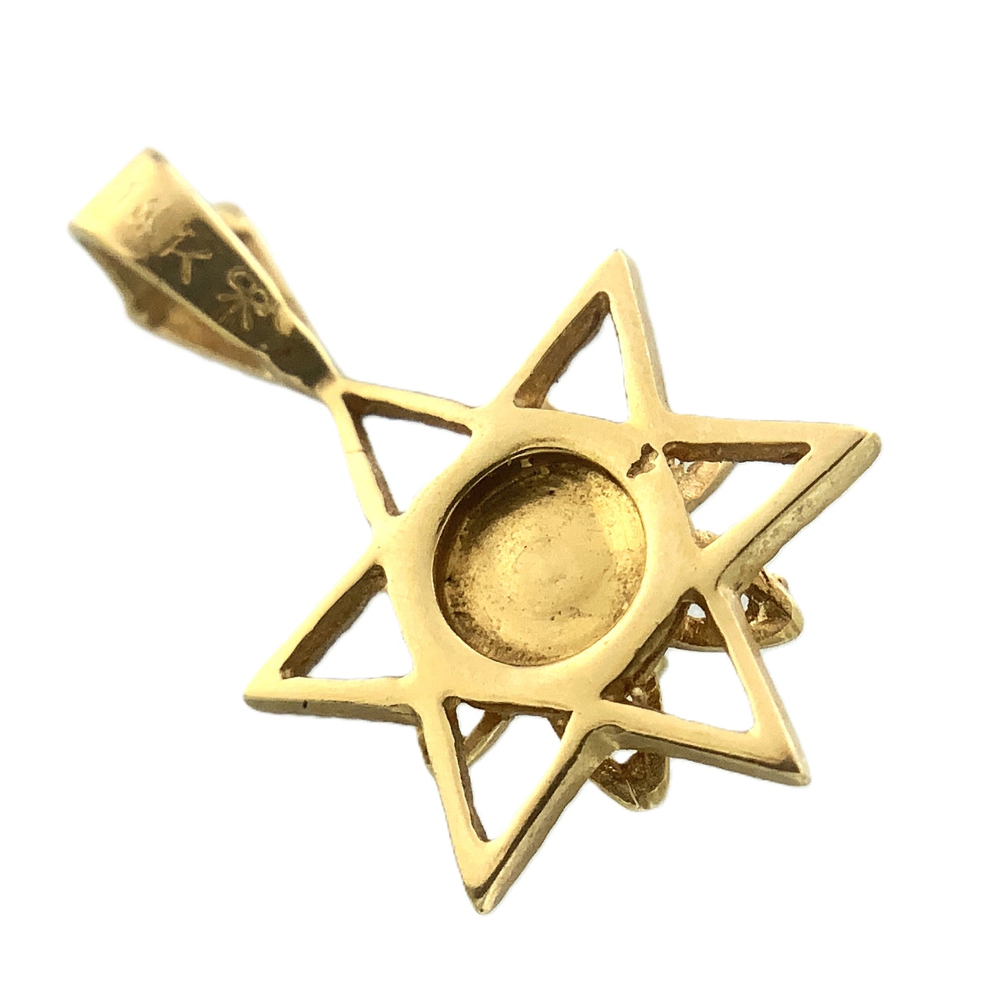 14K Yellow Gold Star of David with a Central Round .05 Carat Diamond Necklace Charm Pendant AU376