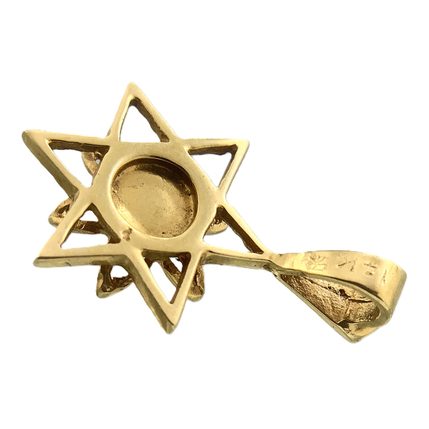 14K Yellow Gold Star of David with a Central Round .05 Carat Diamond Necklace Charm Pendant AU376