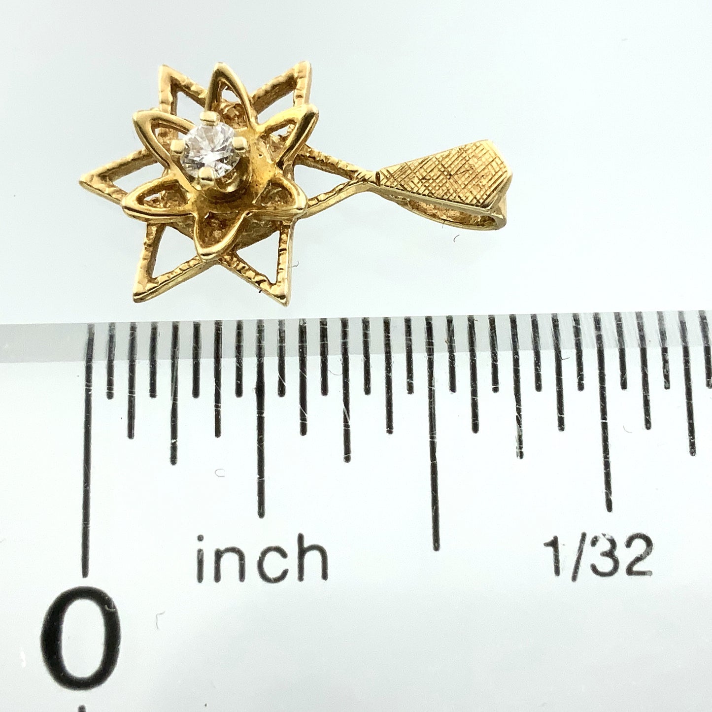 14K Yellow Gold Star of David with a Central Round .05 Carat Diamond Necklace Charm Pendant AU376