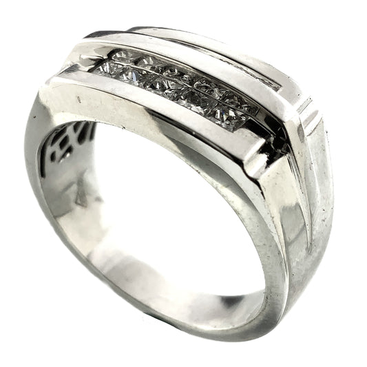 10K White Gold Two Channel Princess Diamonds Band Ring .9 Total Carats Size 10 AU363