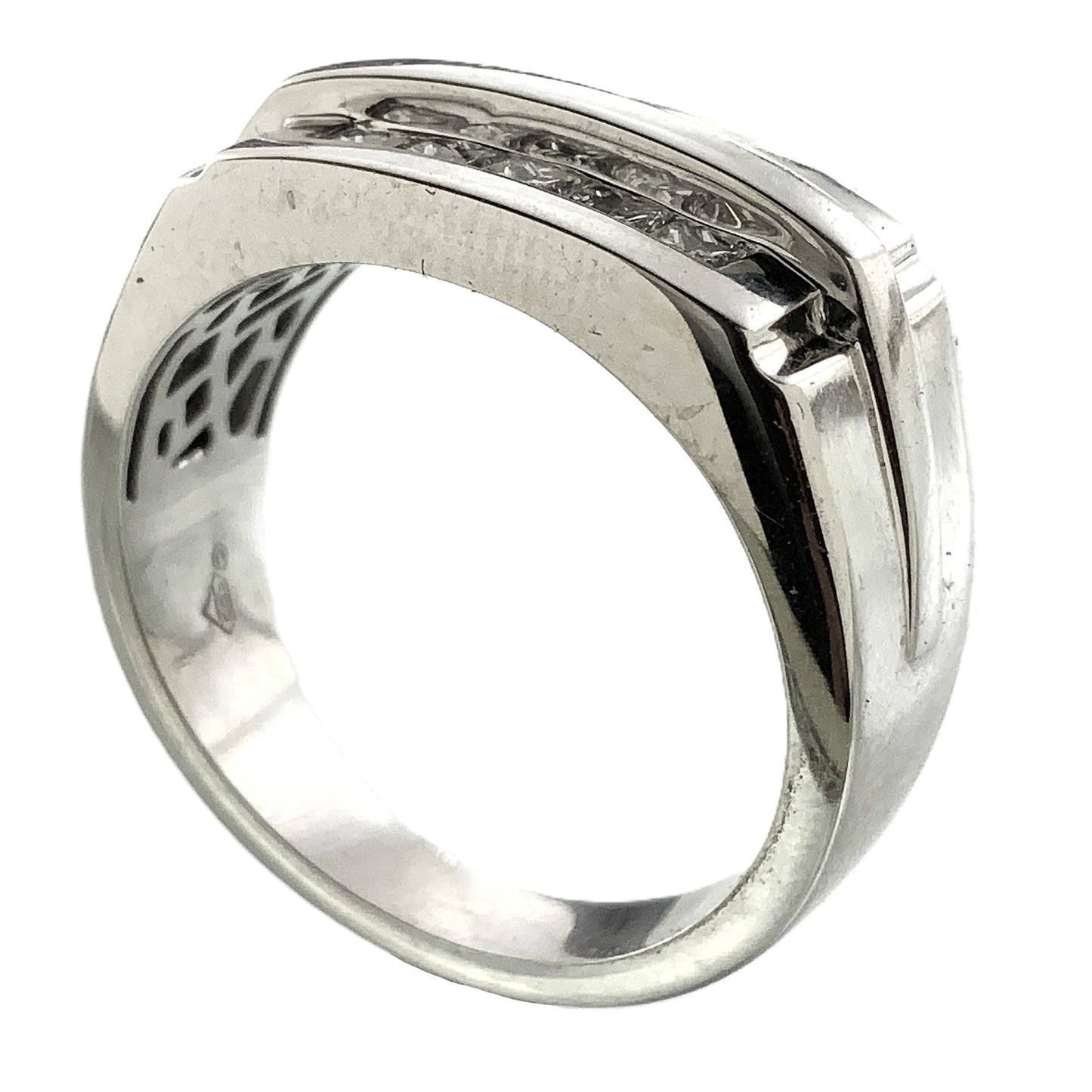 10K White Gold Two Channel Princess Diamonds Band Ring .9 Total Carats Size 10 AU363