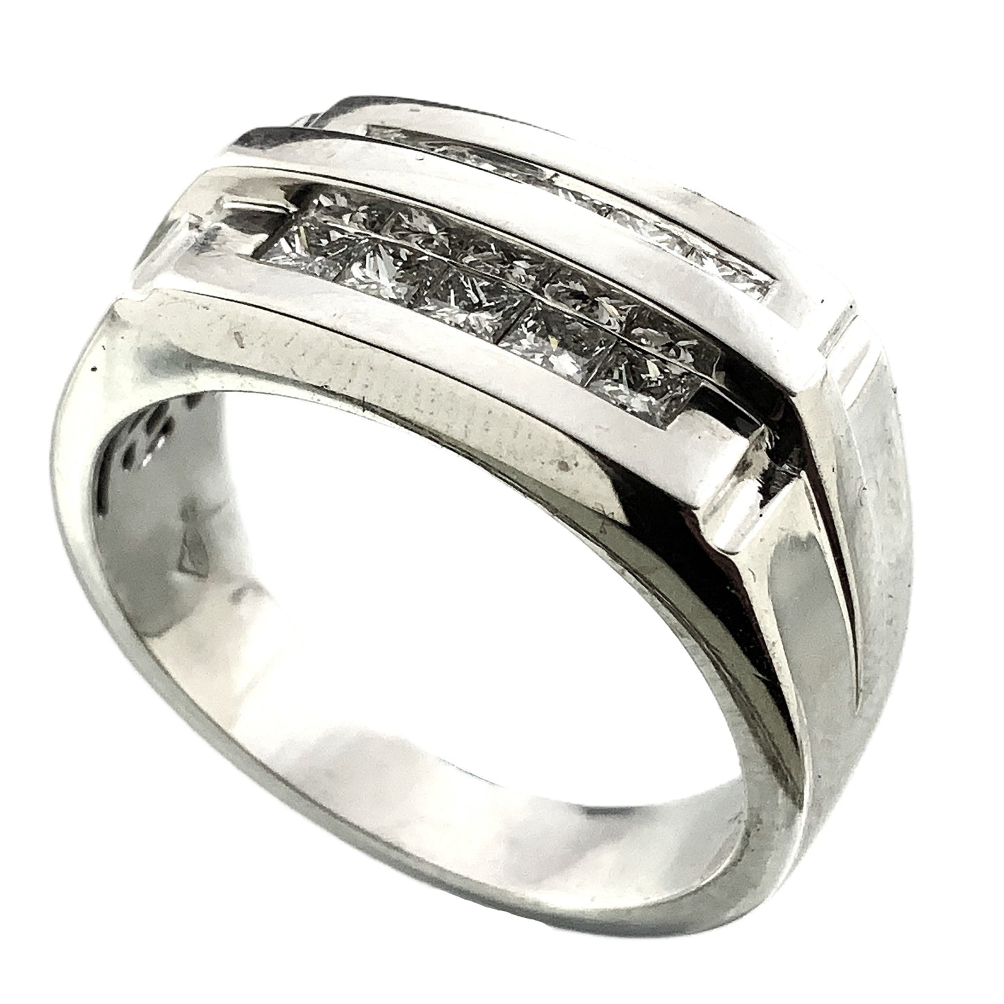 10K White Gold Two Channel Princess Diamonds Band Ring .9 Total Carats Size 10 AU363