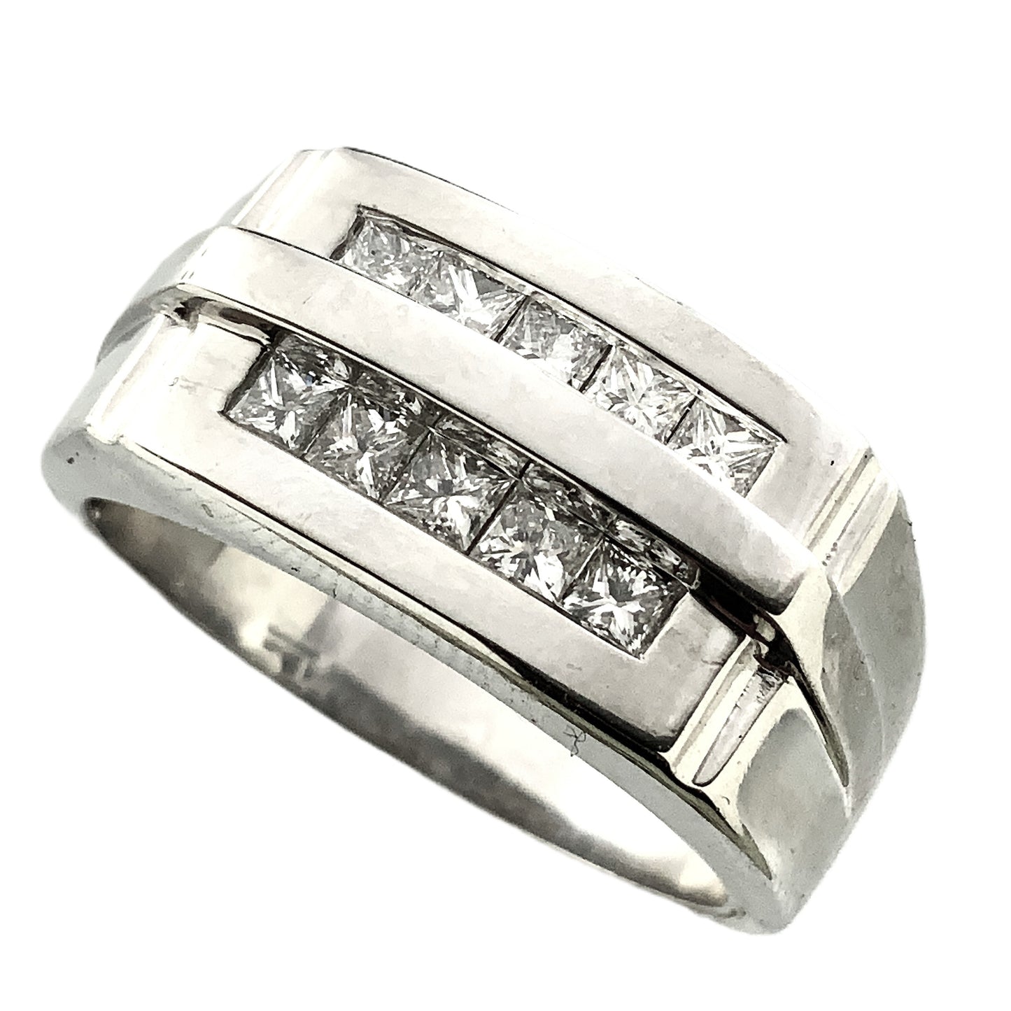 10K White Gold Two Channel Princess Diamonds Band Ring .9 Total Carats Size 10 AU363