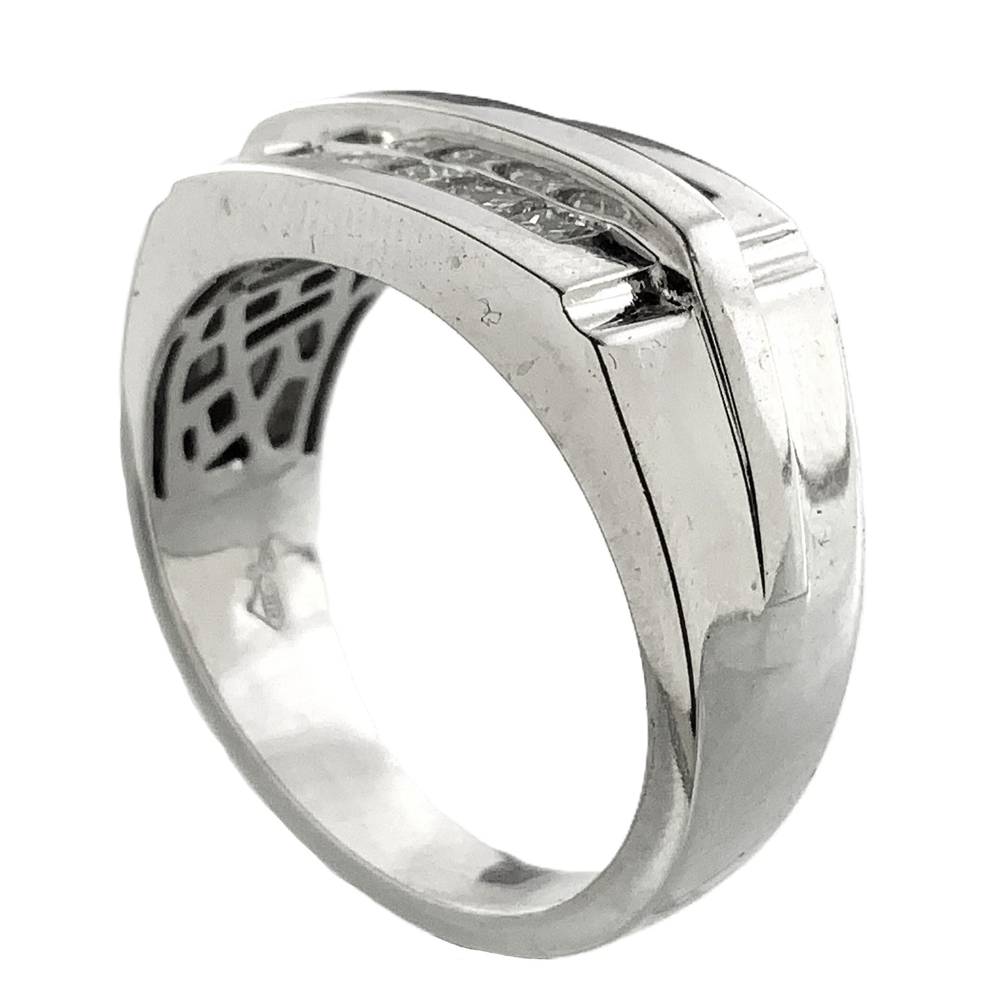 10K White Gold Two Channel Princess Diamonds Band Ring .9 Total Carats Size 10 AU363