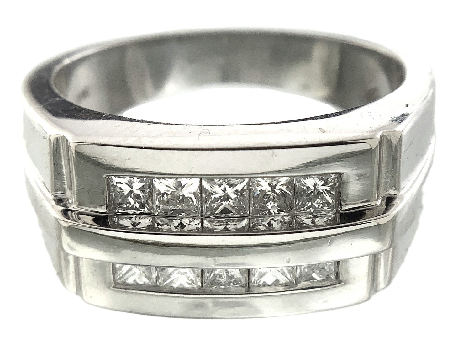 10K White Gold Two Channel Princess Diamonds Band Ring .9 Total Carats Size 10 AU363