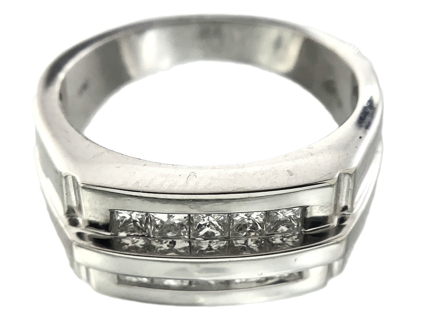 10K White Gold Two Channel Princess Diamonds Band Ring .9 Total Carats Size 10 AU363