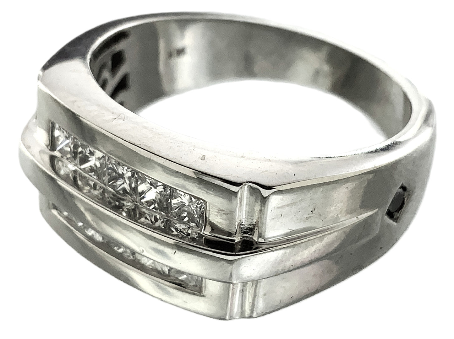 10K White Gold Two Channel Princess Diamonds Band Ring .9 Total Carats Size 10 AU363
