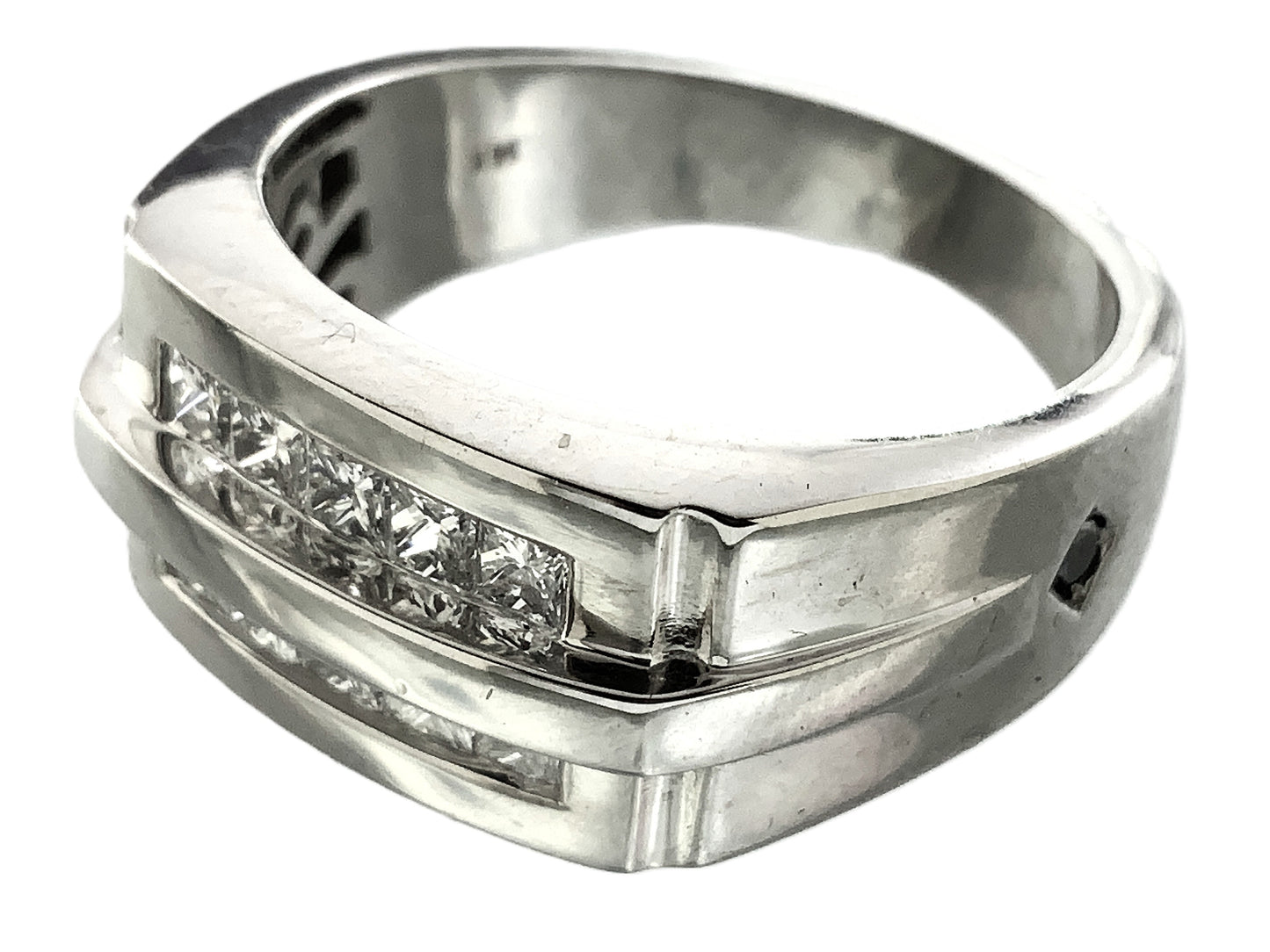 10K White Gold Two Channel Princess Diamonds Band Ring .9 Total Carats Size 10 AU363