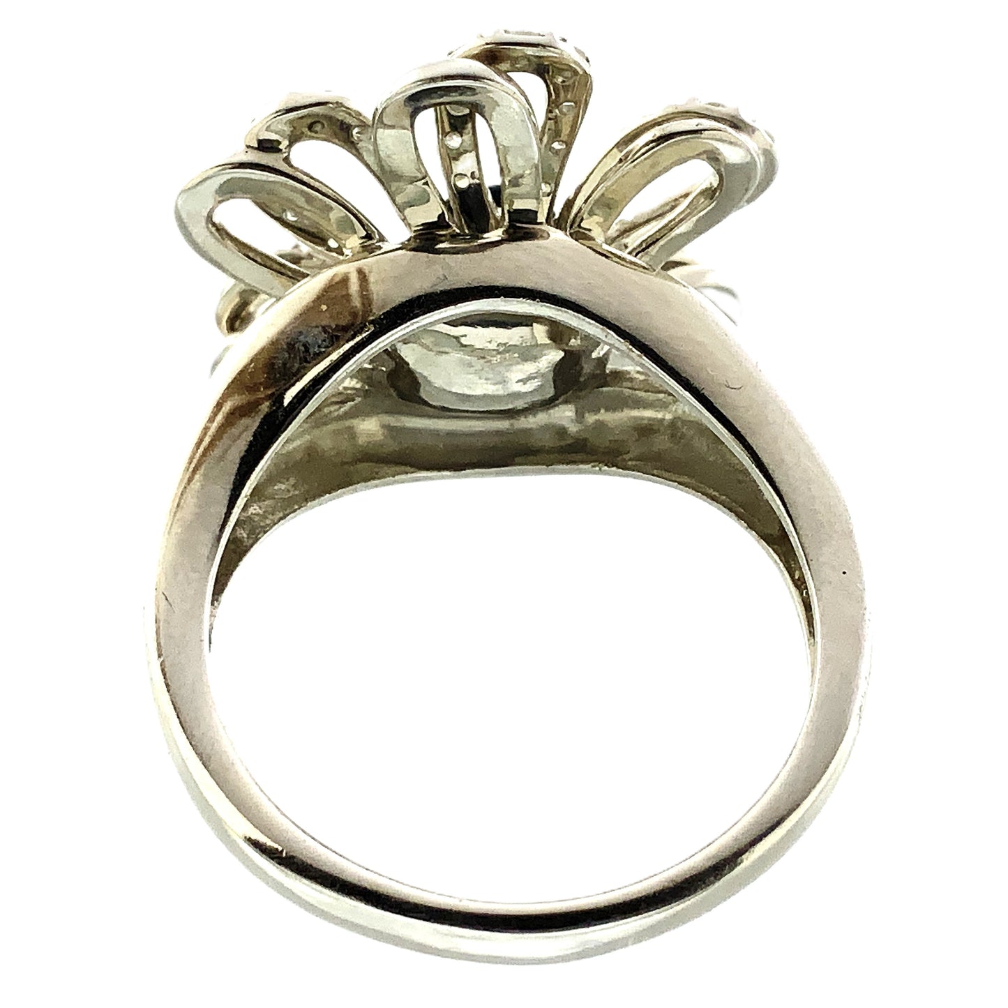 14K White Gold Floral or Snowflake Design Cluster Size 6.25 Ring AU381