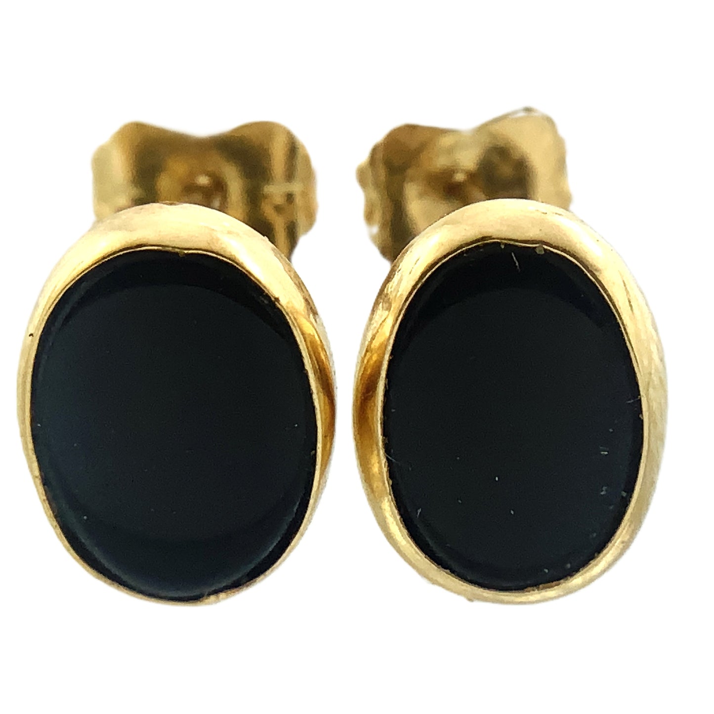 14K Yellow Gold Black Oval Onyx Stud Earrings AU378