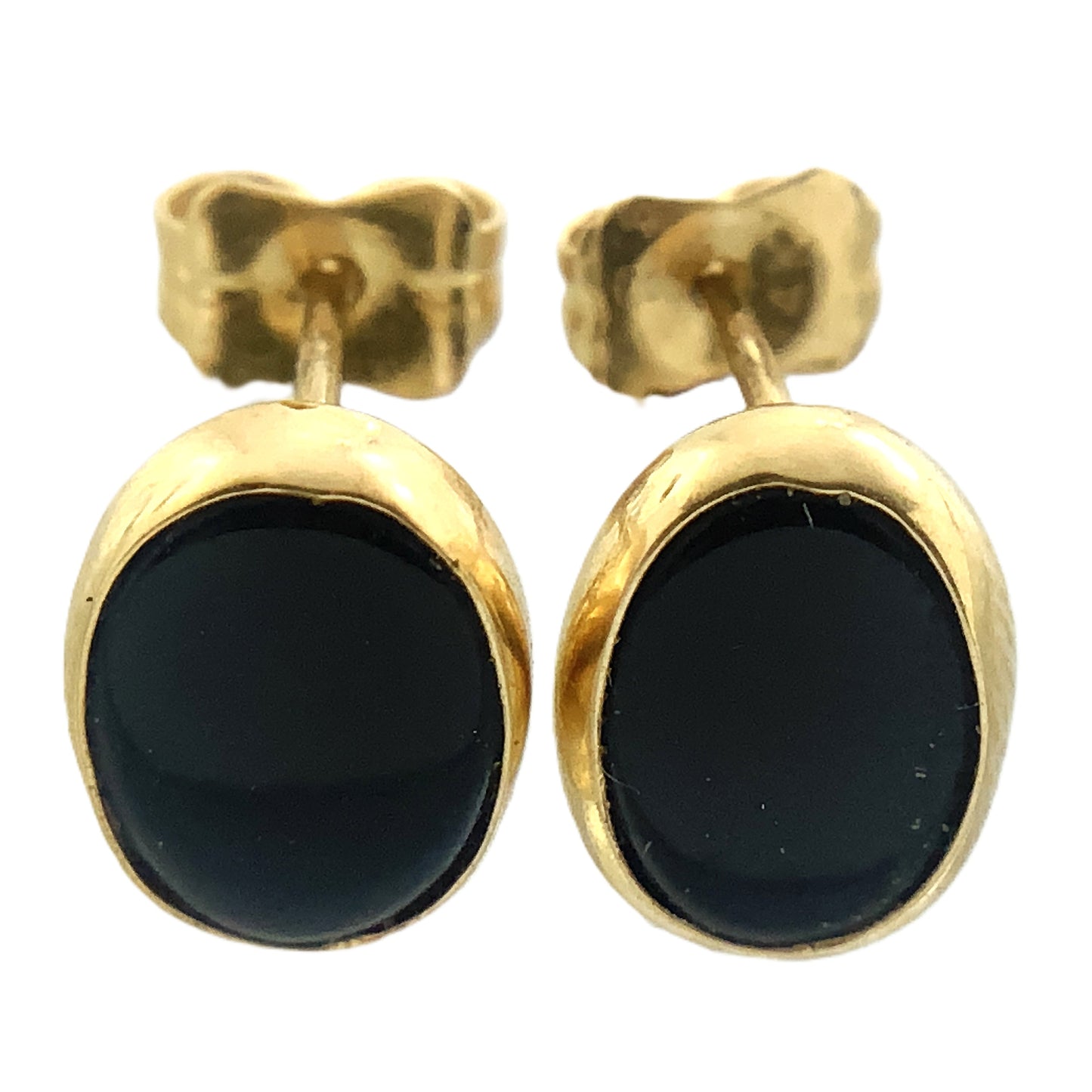 14K Yellow Gold Black Oval Onyx Stud Earrings AU378