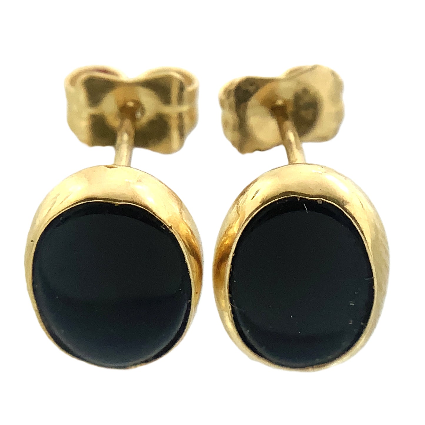 14K Yellow Gold Black Oval Onyx Stud Earrings AU378