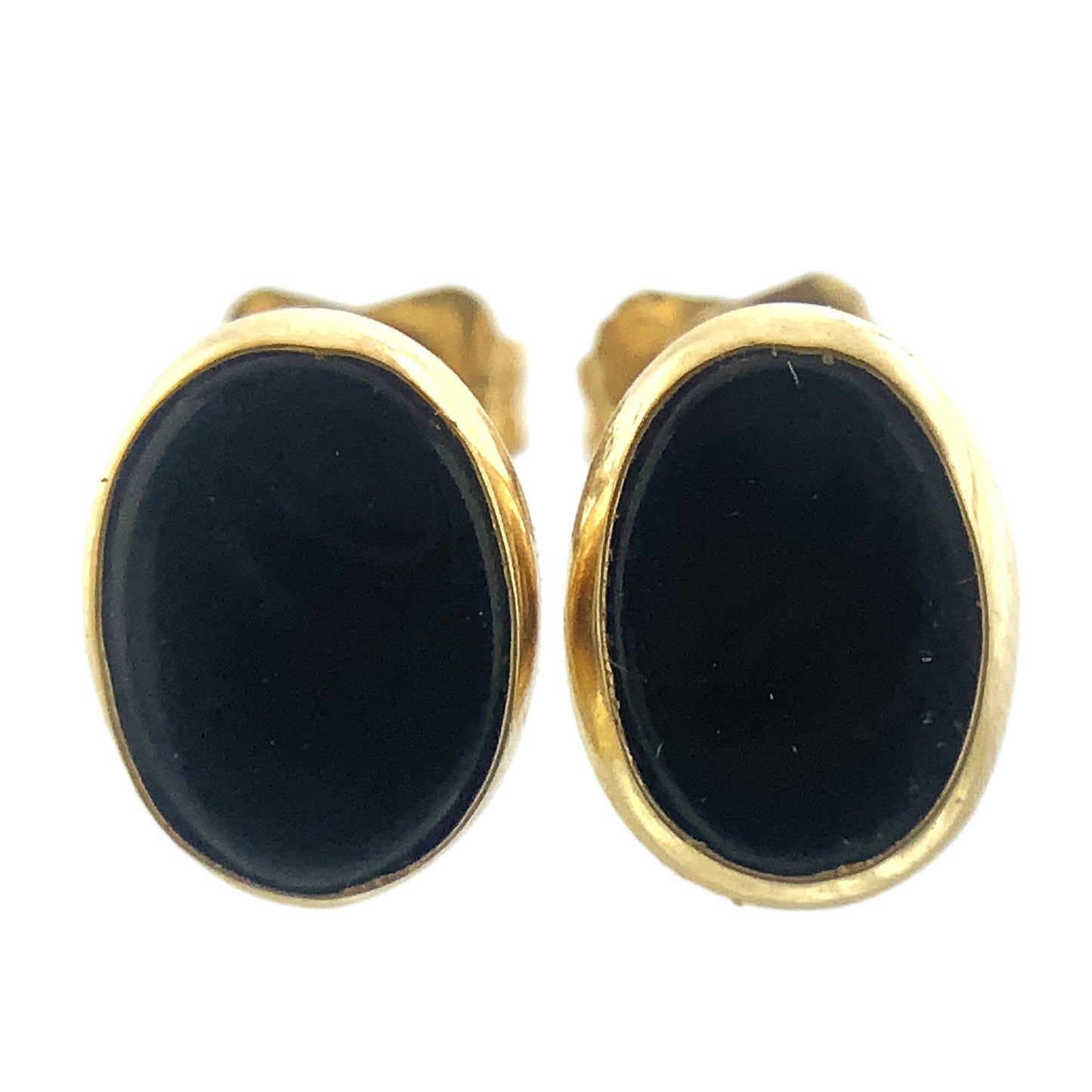 14K Yellow Gold Black Oval Onyx Stud Earrings AU378