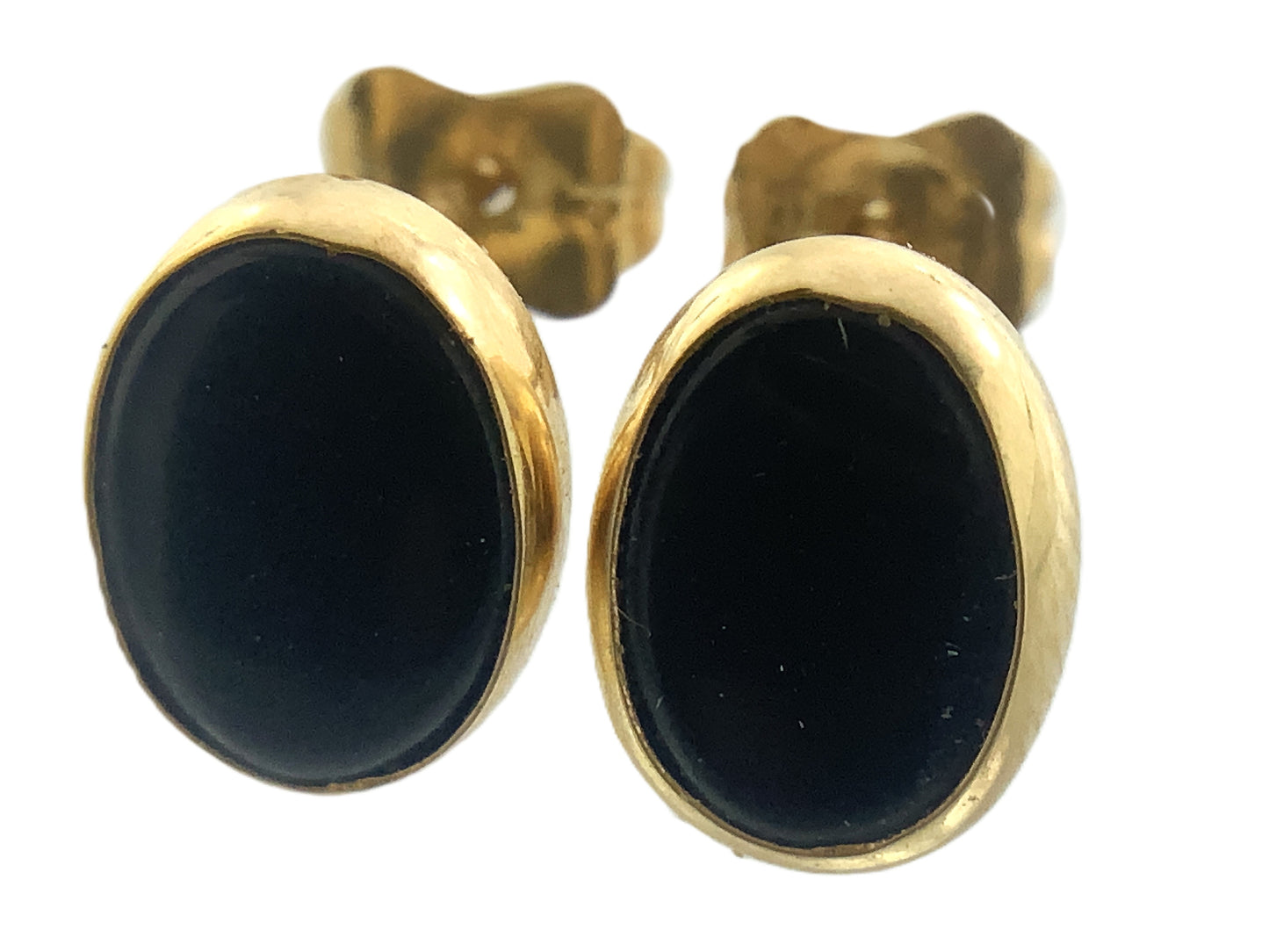 14K Yellow Gold Black Oval Onyx Stud Earrings AU378