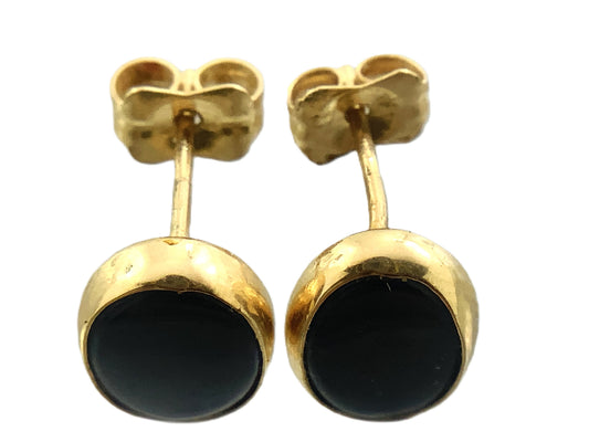14K Yellow Gold Black Oval Onyx Stud Earrings AU378