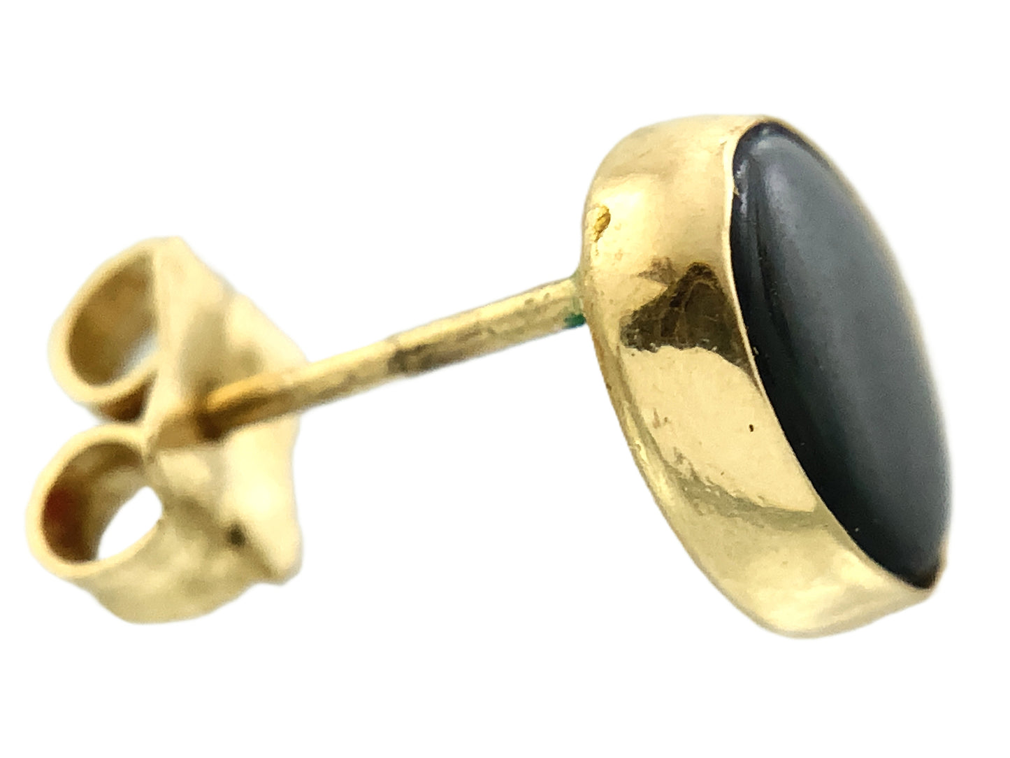 14K Yellow Gold Black Oval Onyx Stud Earrings AU378
