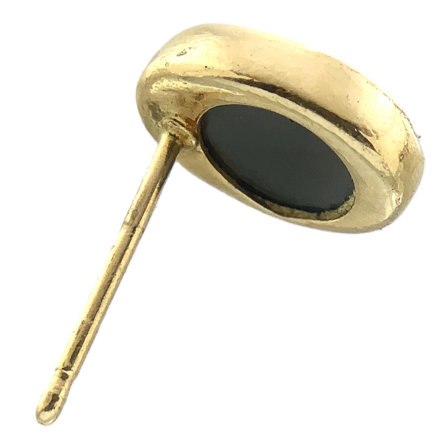 14K Yellow Gold Black Oval Onyx Stud Earrings AU378