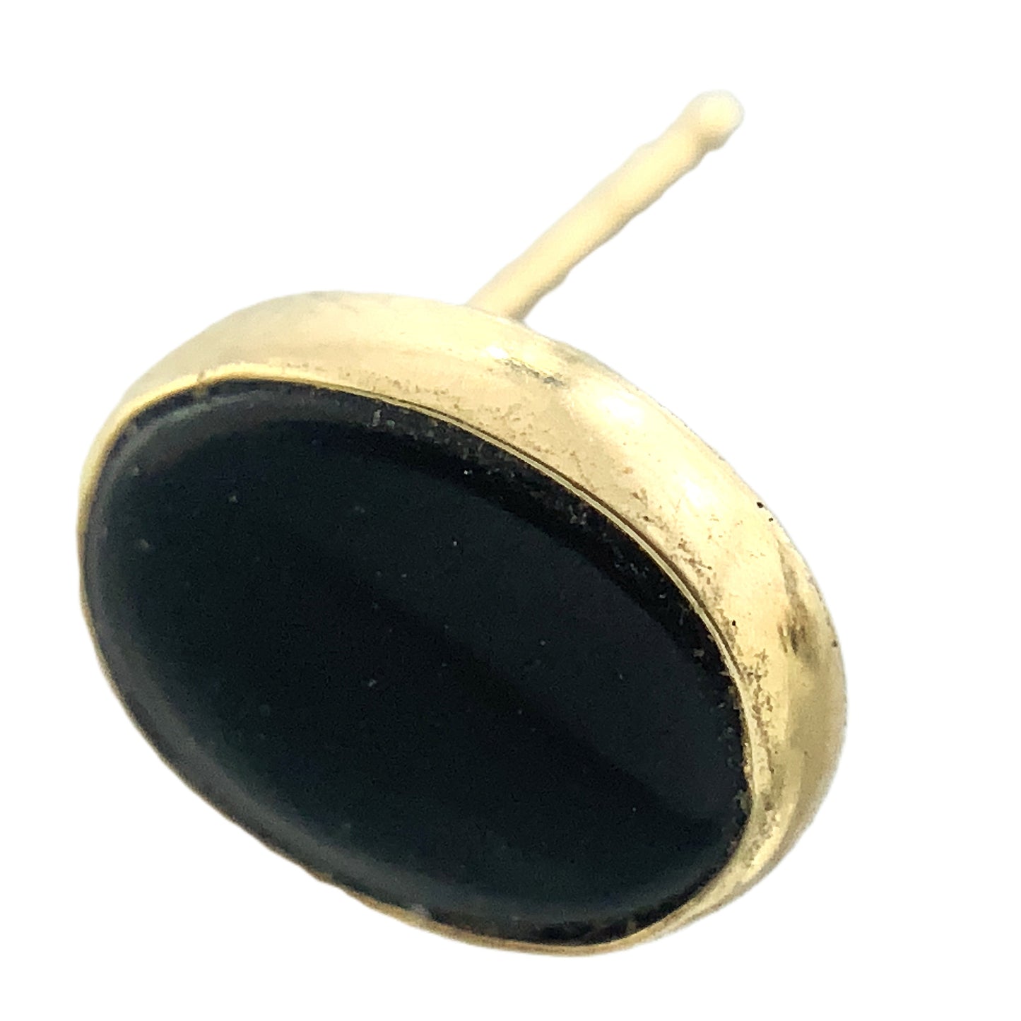 14K Yellow Gold Black Oval Onyx Stud Earrings AU378