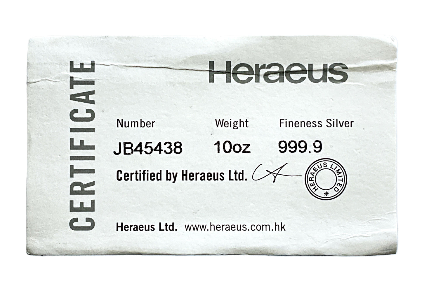 10 ozt Heraeus Edelmetalle Hanau 9999 Bar