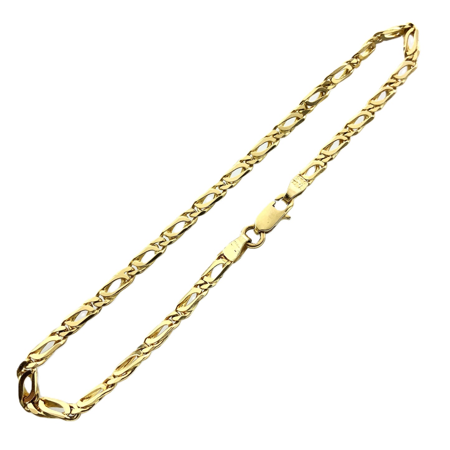 14K Yellow Gold Fancy Curb Link Chain 8in x 3mm Bracelet AU382