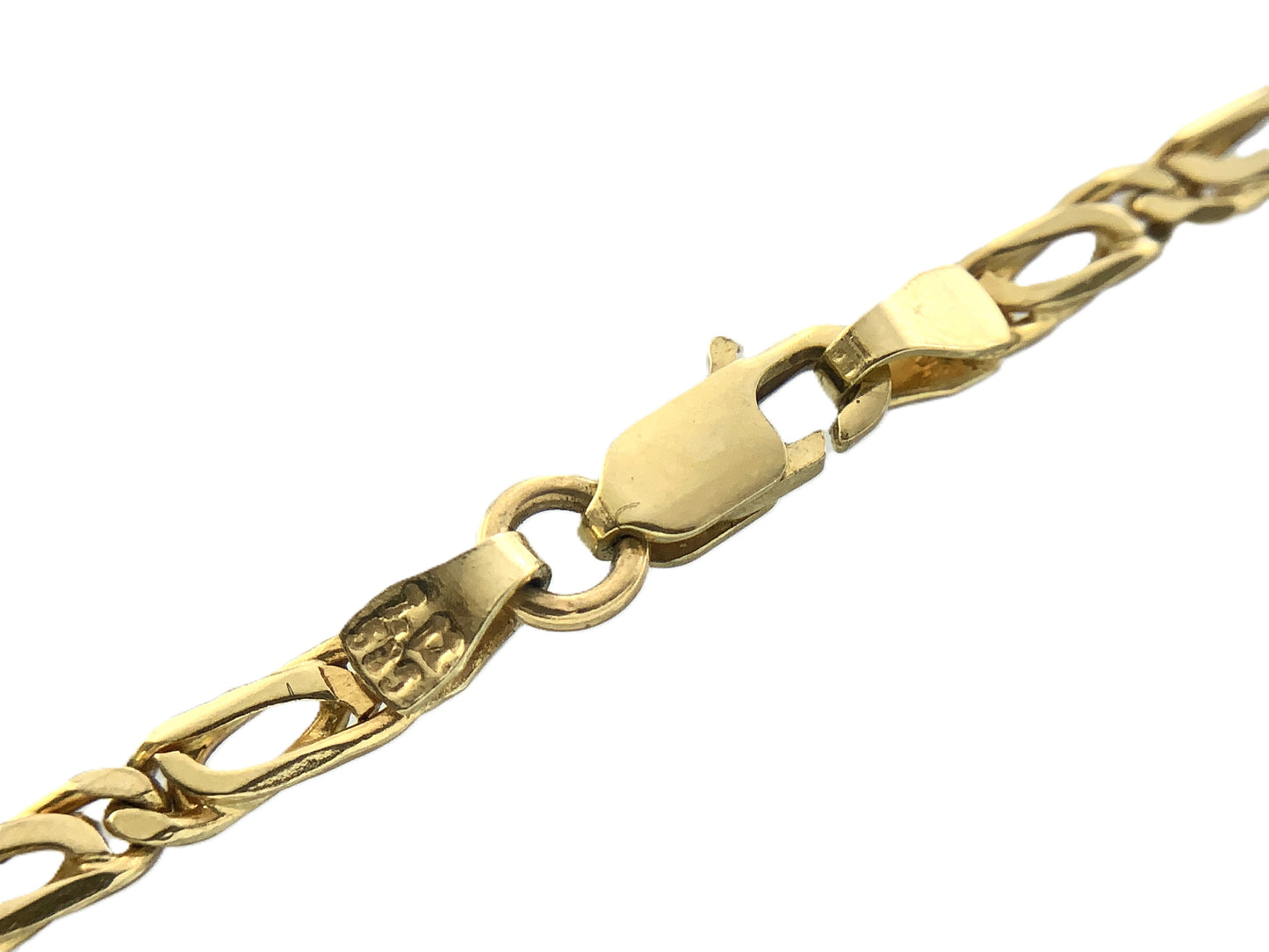 14K Yellow Gold Fancy Curb Link Chain 8in x 3mm Bracelet AU382
