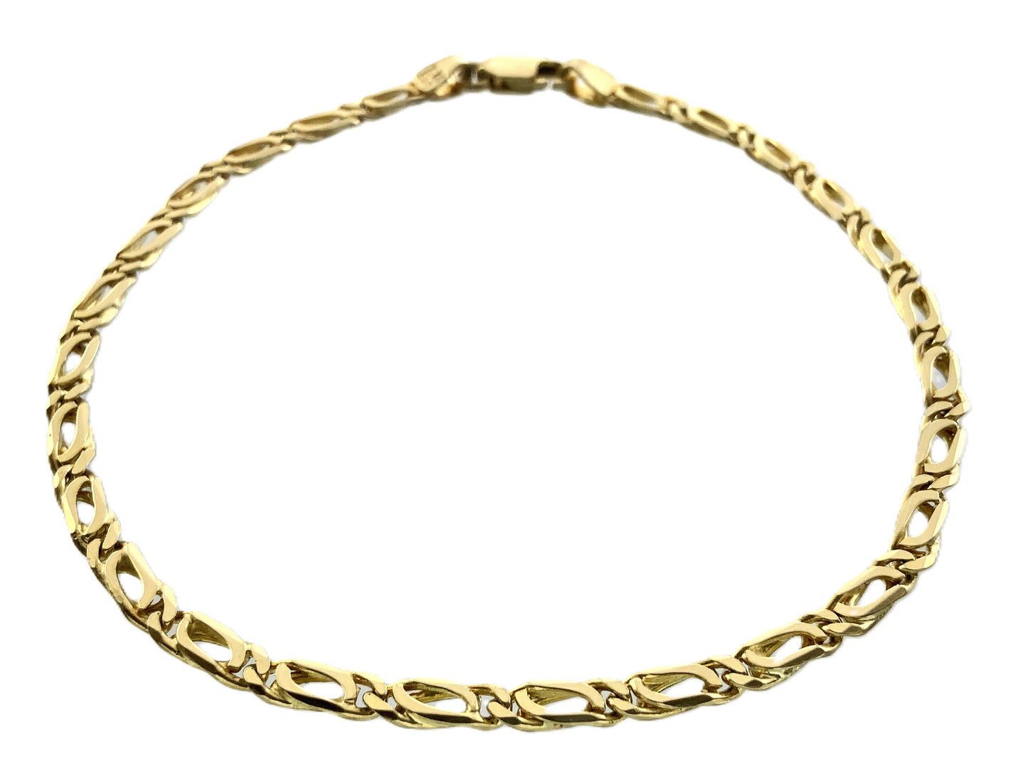 14K Yellow Gold Fancy Curb Link Chain 8in x 3mm Bracelet AU382