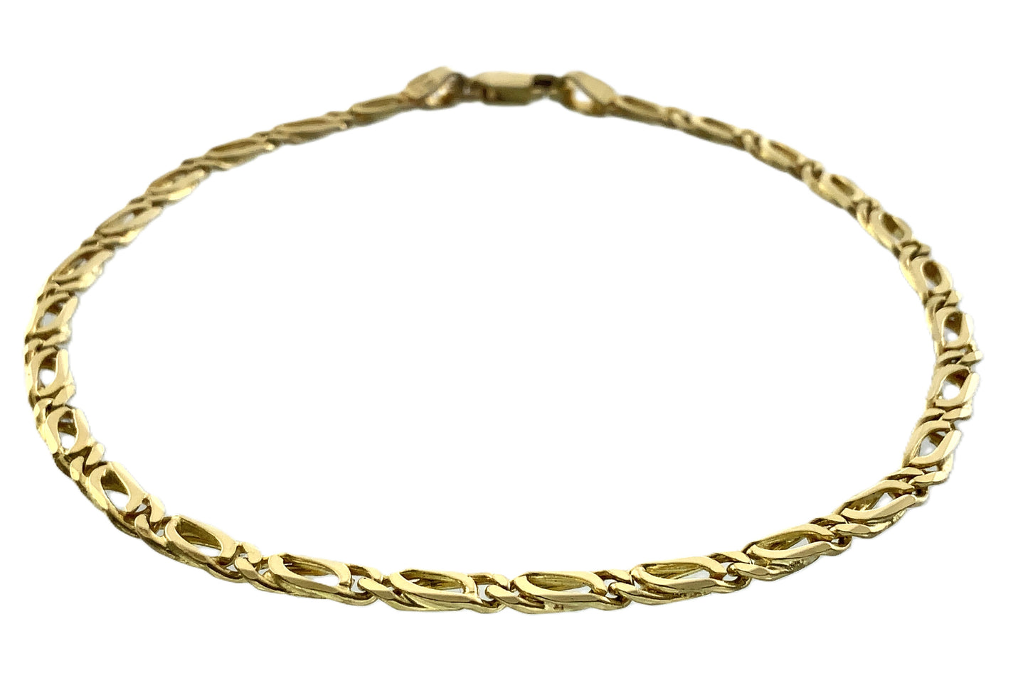 14K Yellow Gold Fancy Curb Link Chain 8in x 3mm Bracelet AU382