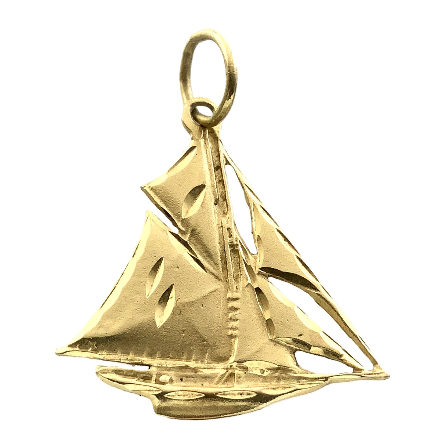 14K Yellow Gold Diamond Cut Sailboat 3D Design Charm Pendant AU383
