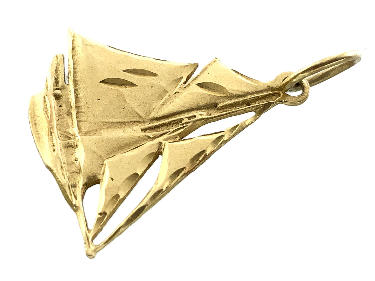 14K Yellow Gold Diamond Cut Sailboat 3D Design Charm Pendant AU383