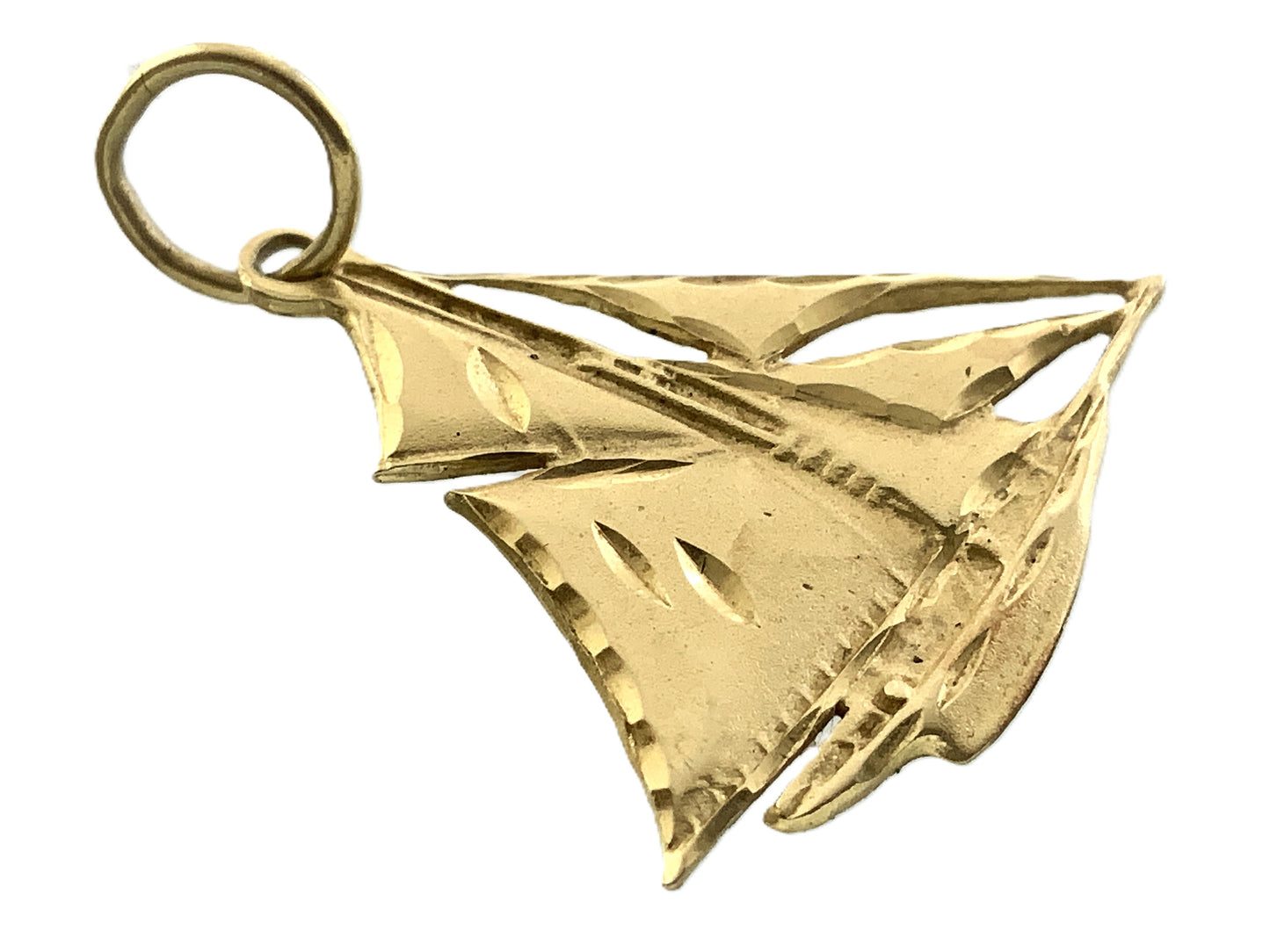 14K Yellow Gold Diamond Cut Sailboat 3D Design Charm Pendant AU383