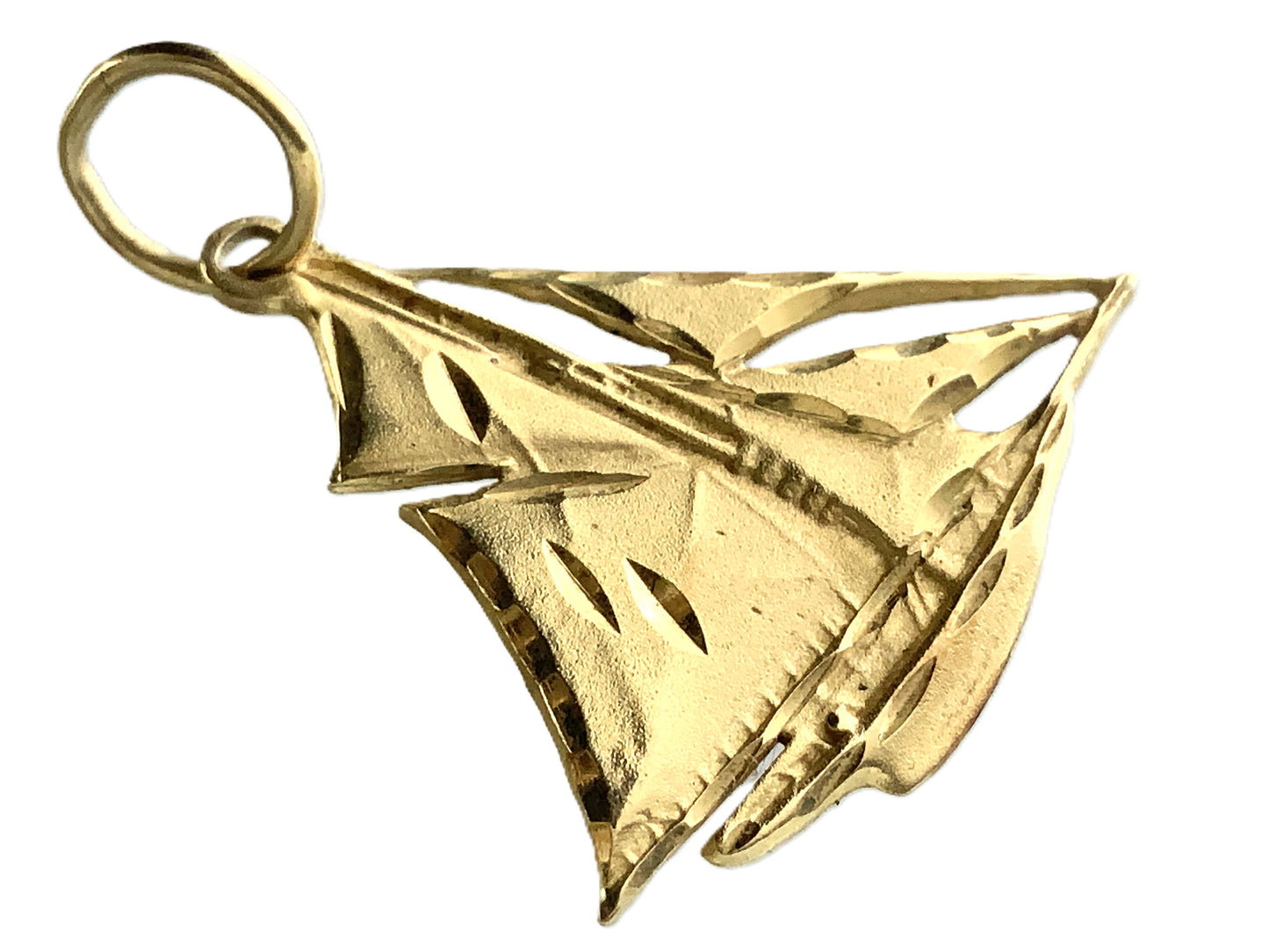 14K Yellow Gold Diamond Cut Sailboat 3D Design Charm Pendant AU383