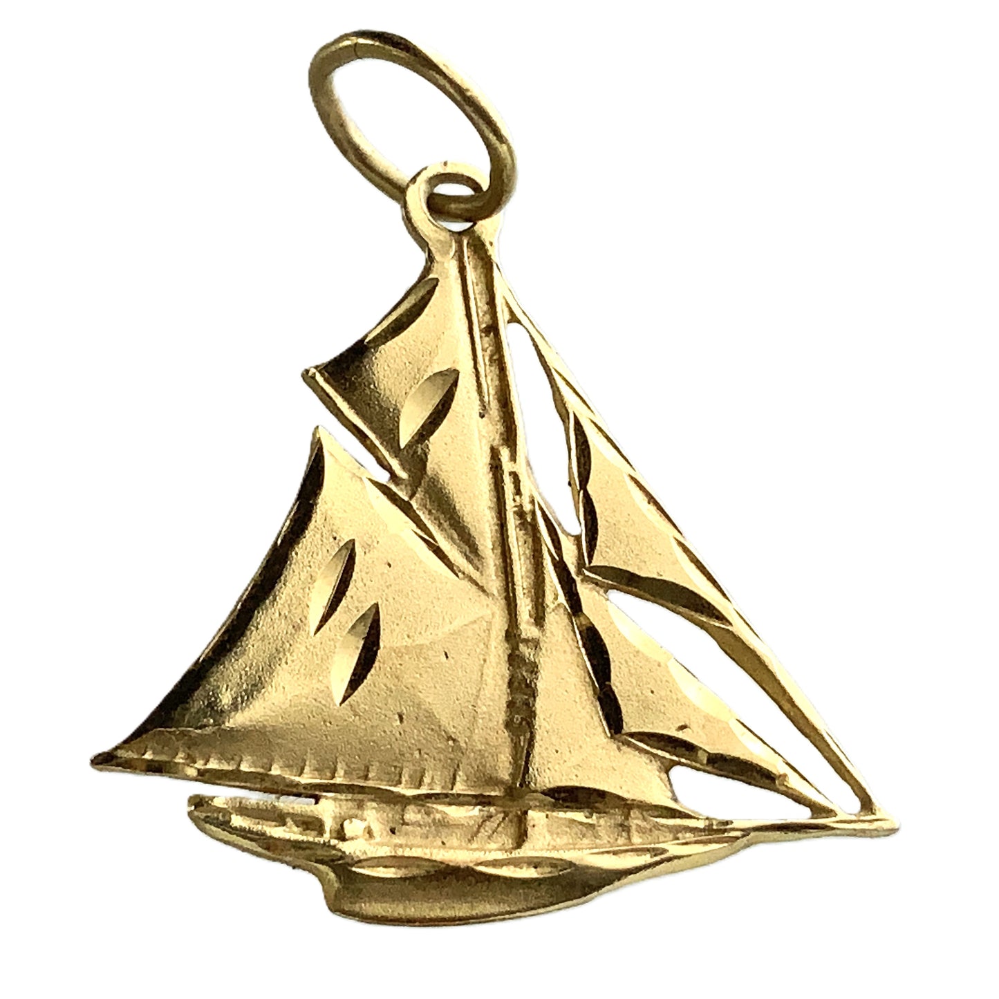 14K Yellow Gold Diamond Cut Sailboat 3D Design Charm Pendant AU383
