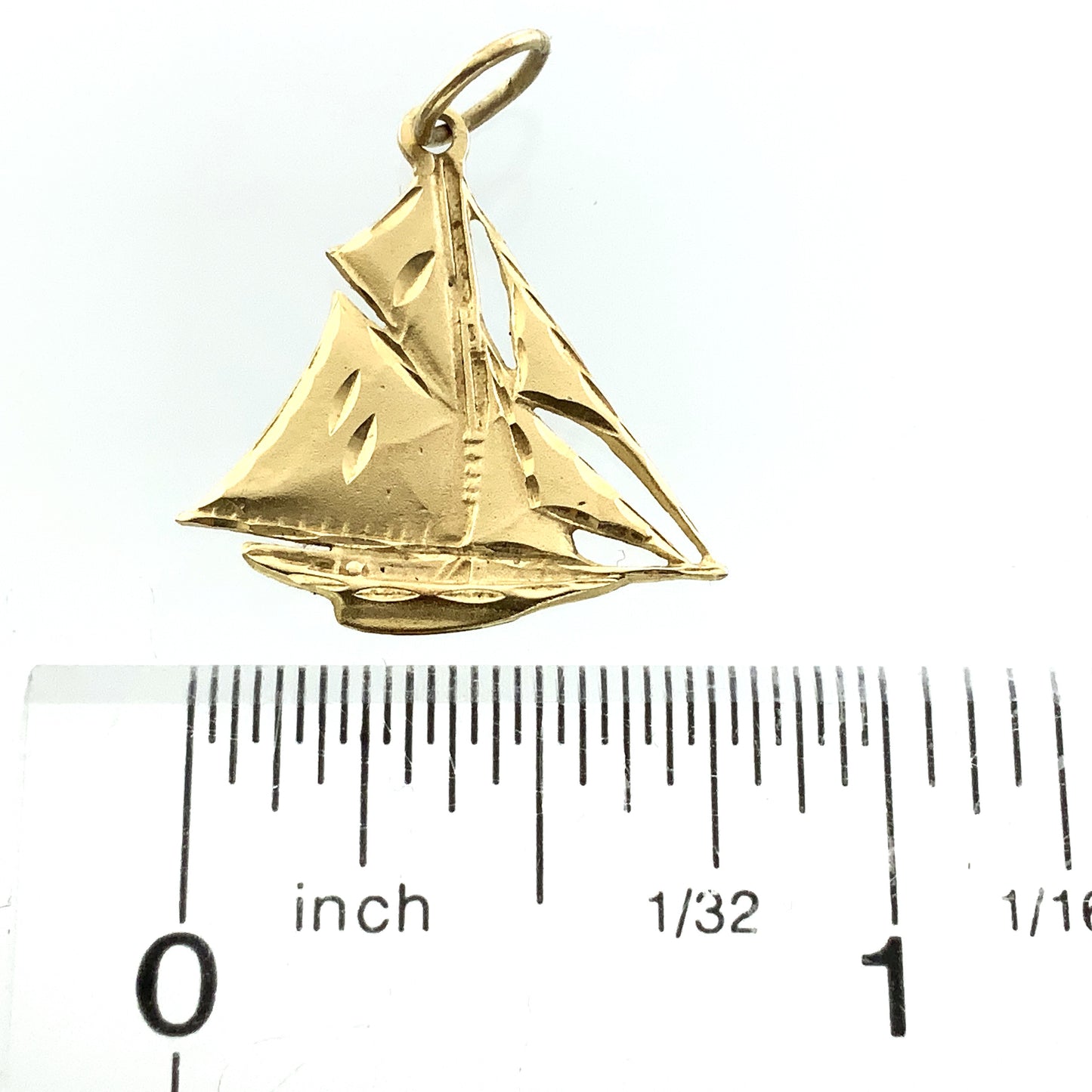14K Yellow Gold Diamond Cut Sailboat 3D Design Charm Pendant AU383
