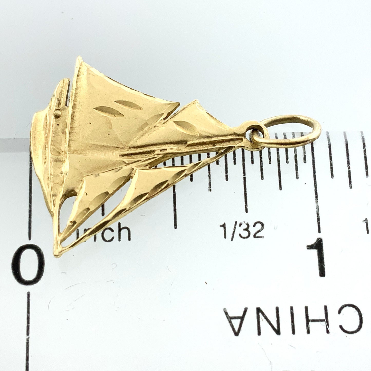 14K Yellow Gold Diamond Cut Sailboat 3D Design Charm Pendant AU383