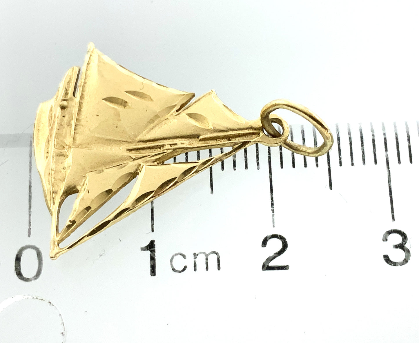 14K Yellow Gold Diamond Cut Sailboat 3D Design Charm Pendant AU383