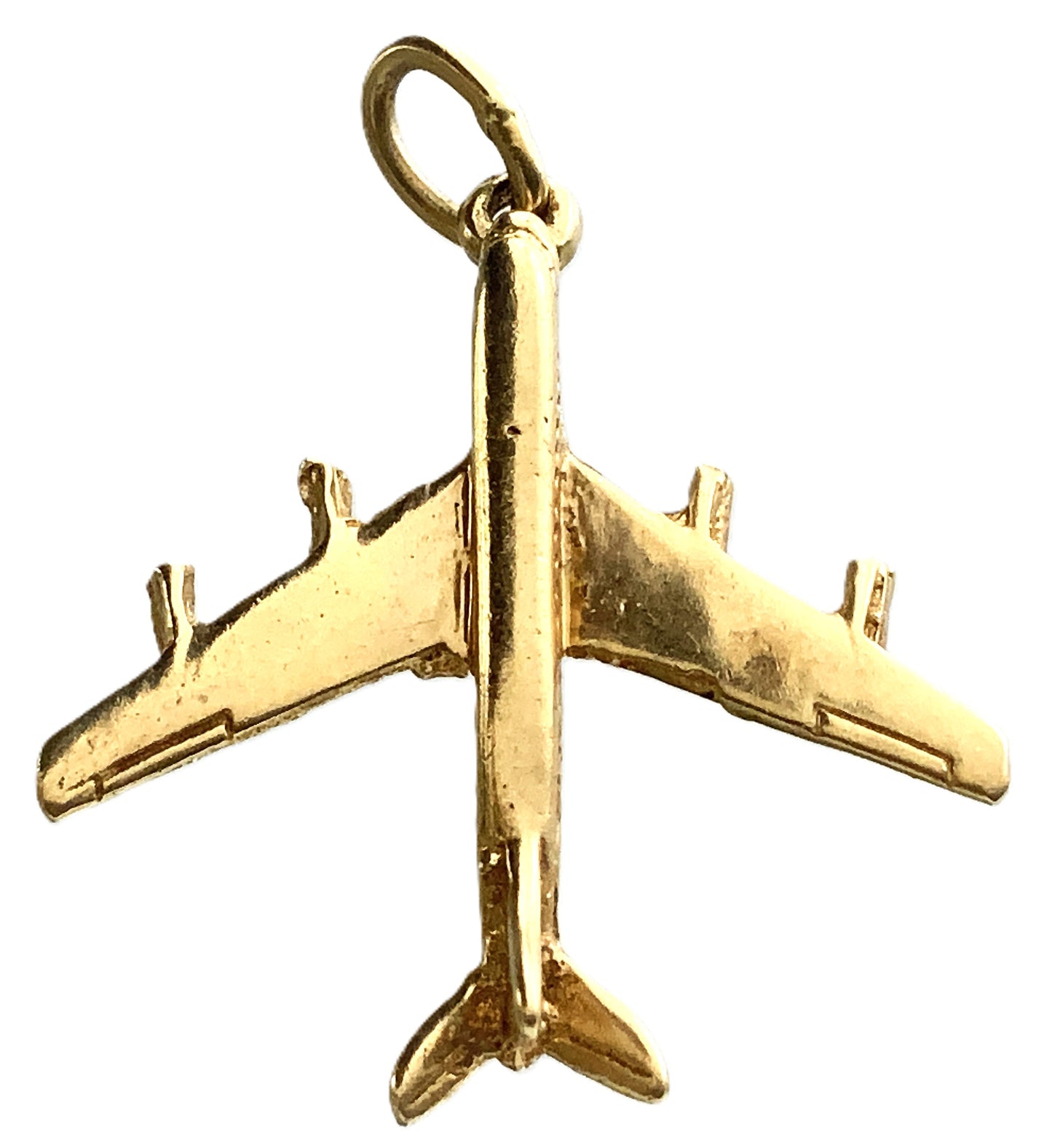 10K Yellow Gold 3D Airplane Plane Airliner Charm Pendant AU385