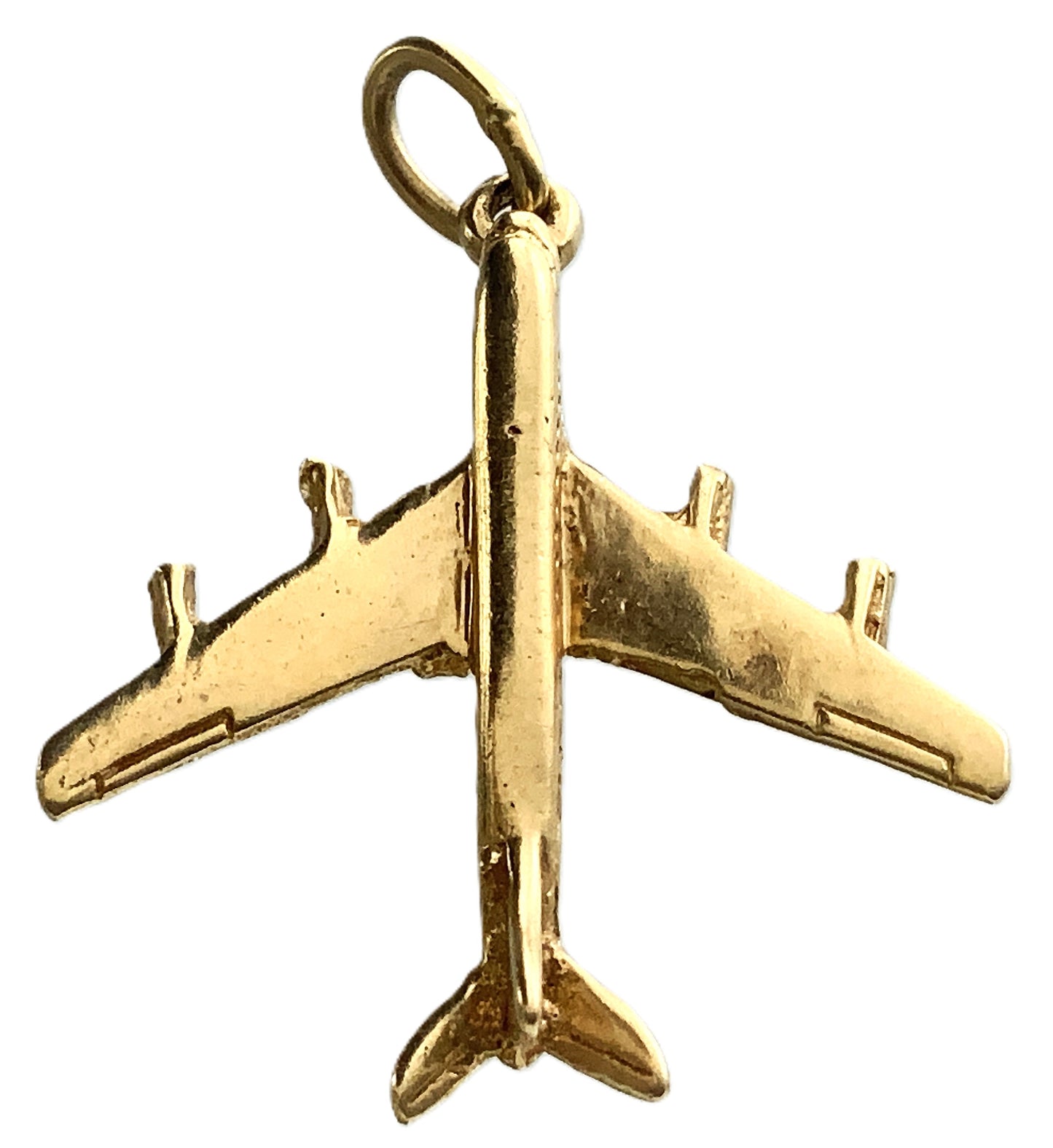 10K Yellow Gold 3D Airplane Plane Airliner Charm Pendant AU385