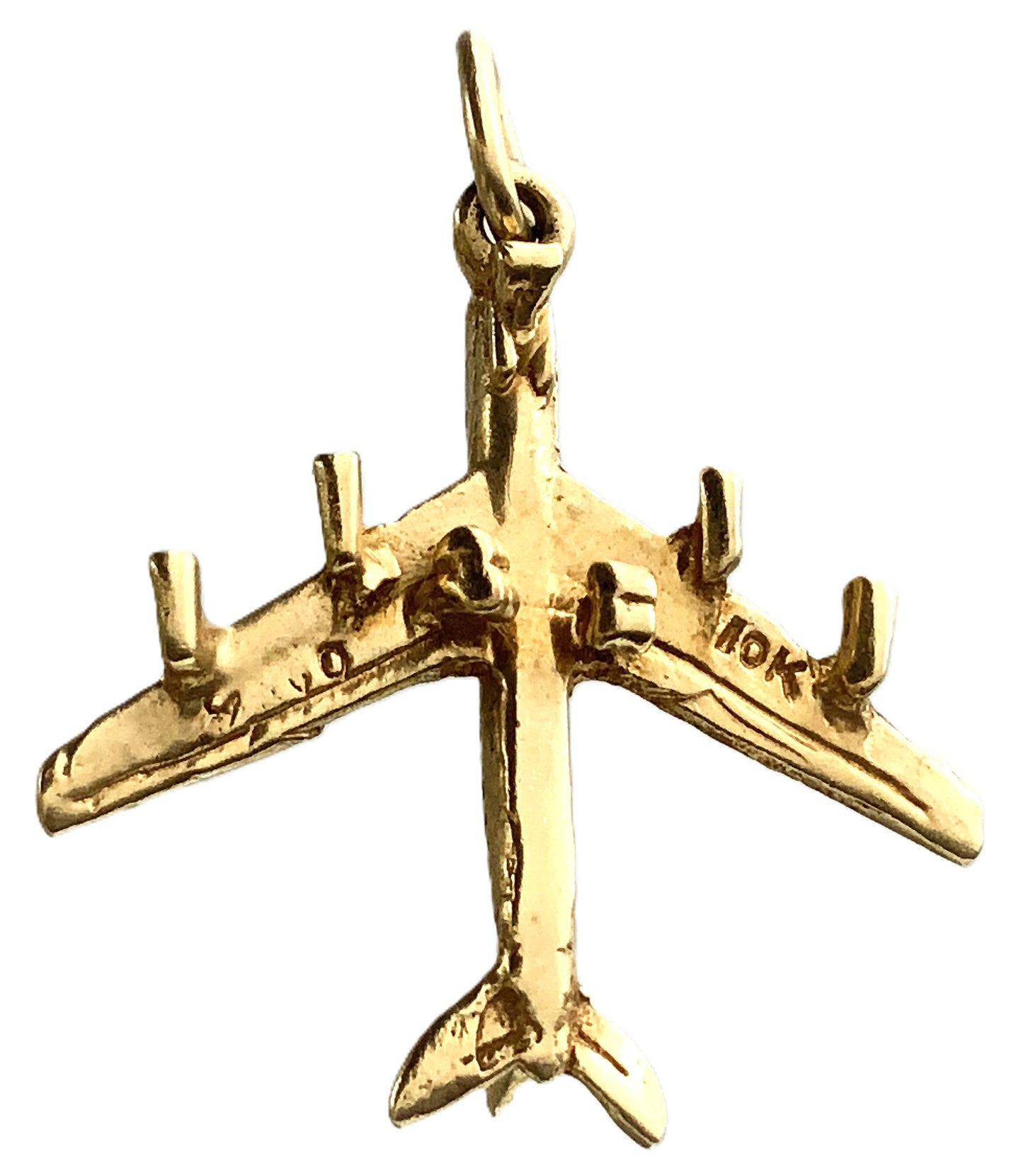 10K Yellow Gold 3D Airplane Plane Airliner Charm Pendant AU385