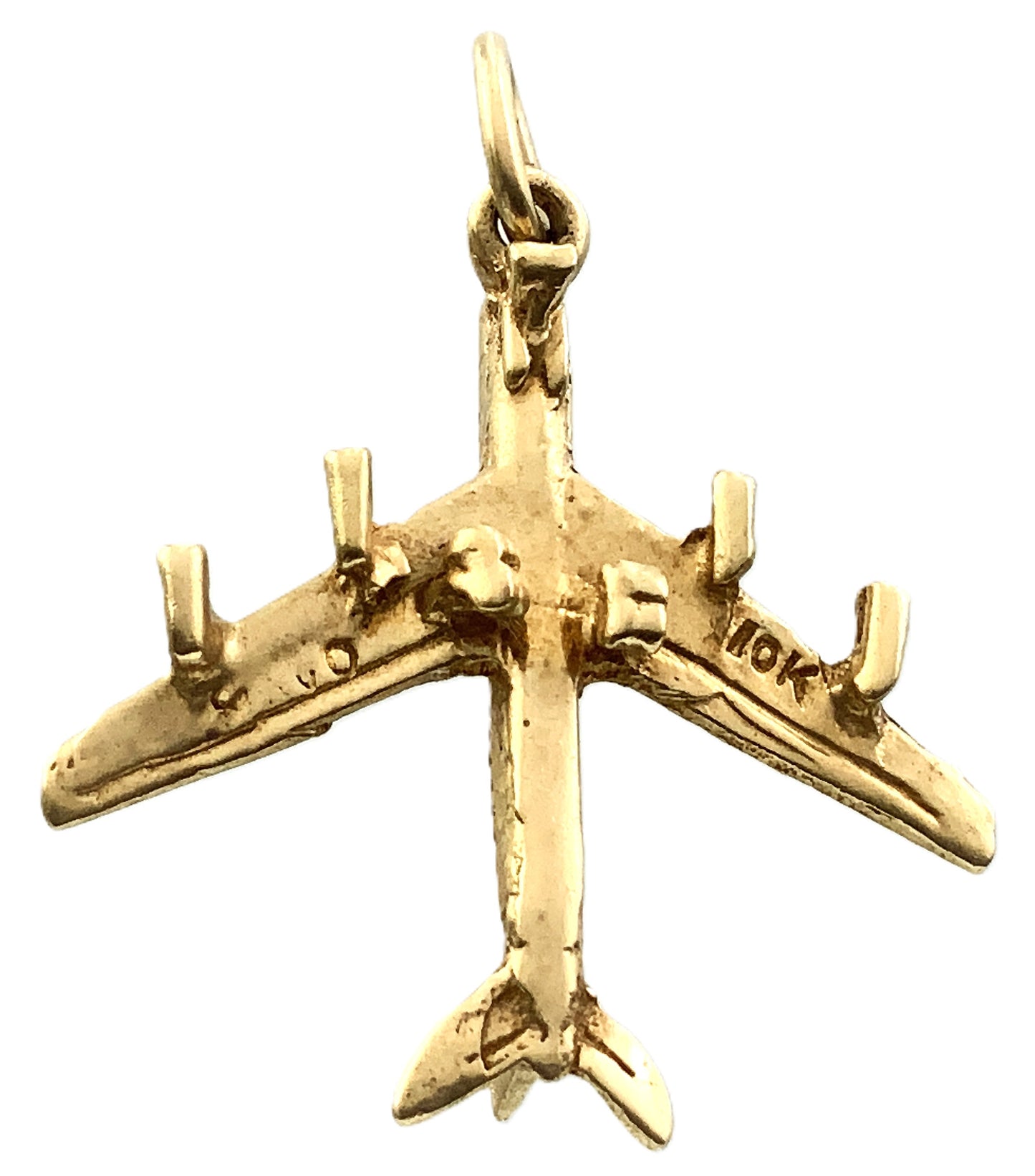 10K Yellow Gold 3D Airplane Plane Airliner Charm Pendant AU385