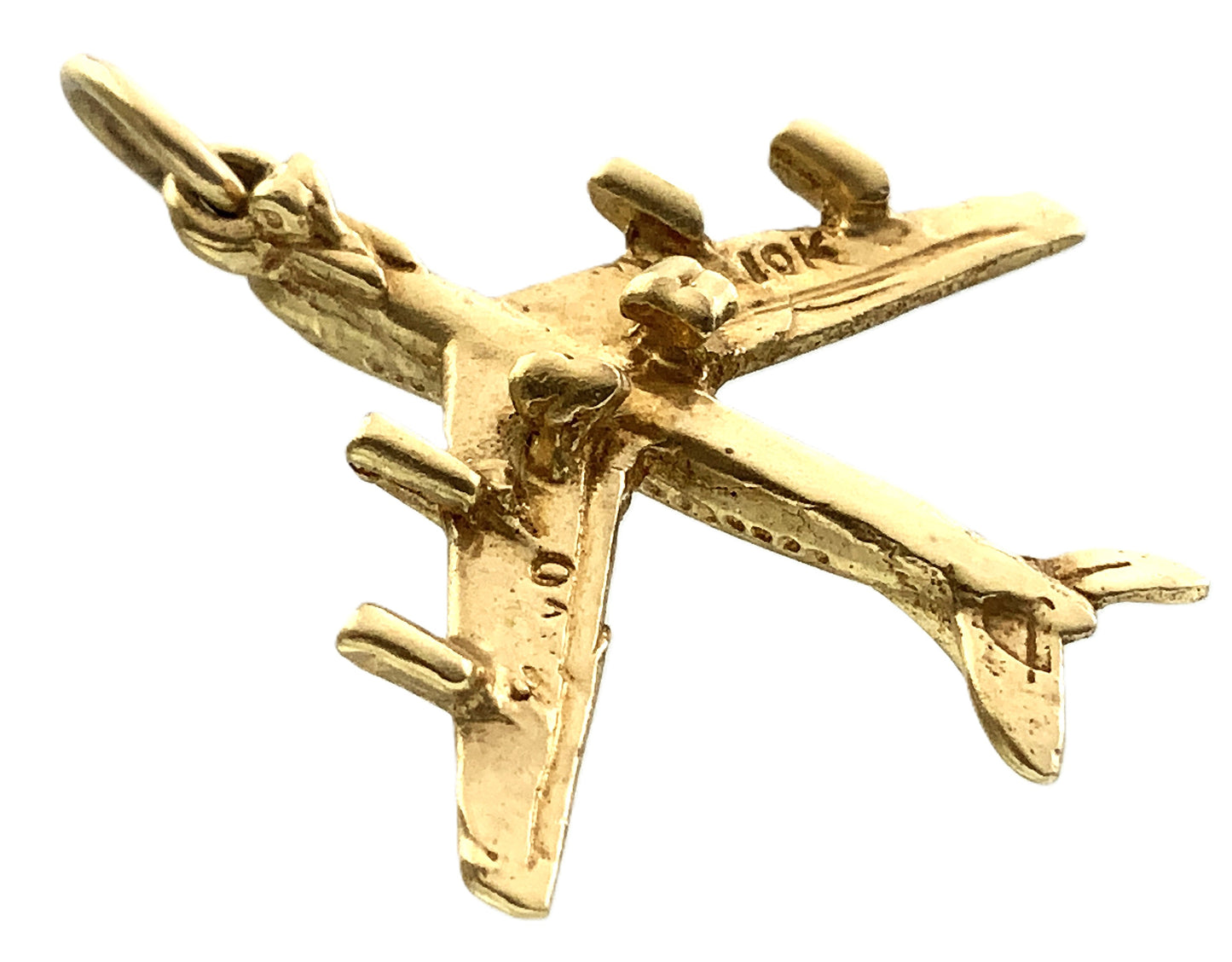 10K Yellow Gold 3D Airplane Plane Airliner Charm Pendant AU385