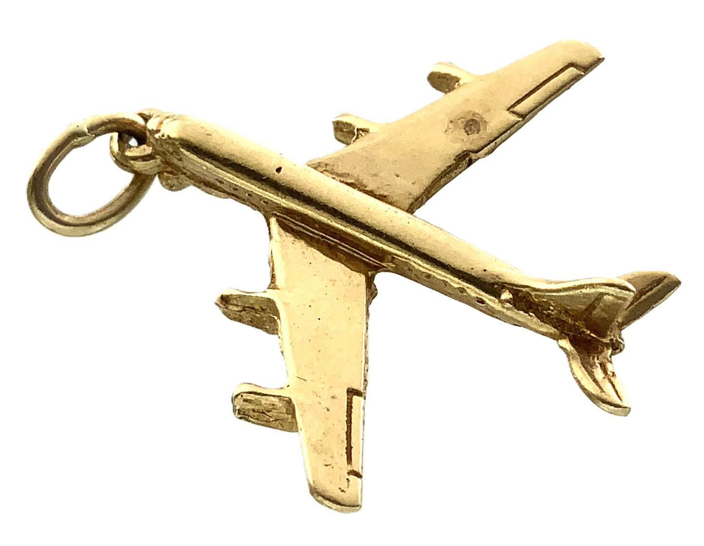 10K Yellow Gold 3D Airplane Plane Airliner Charm Pendant AU385