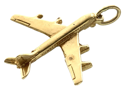 10K Yellow Gold 3D Airplane Plane Airliner Charm Pendant AU385