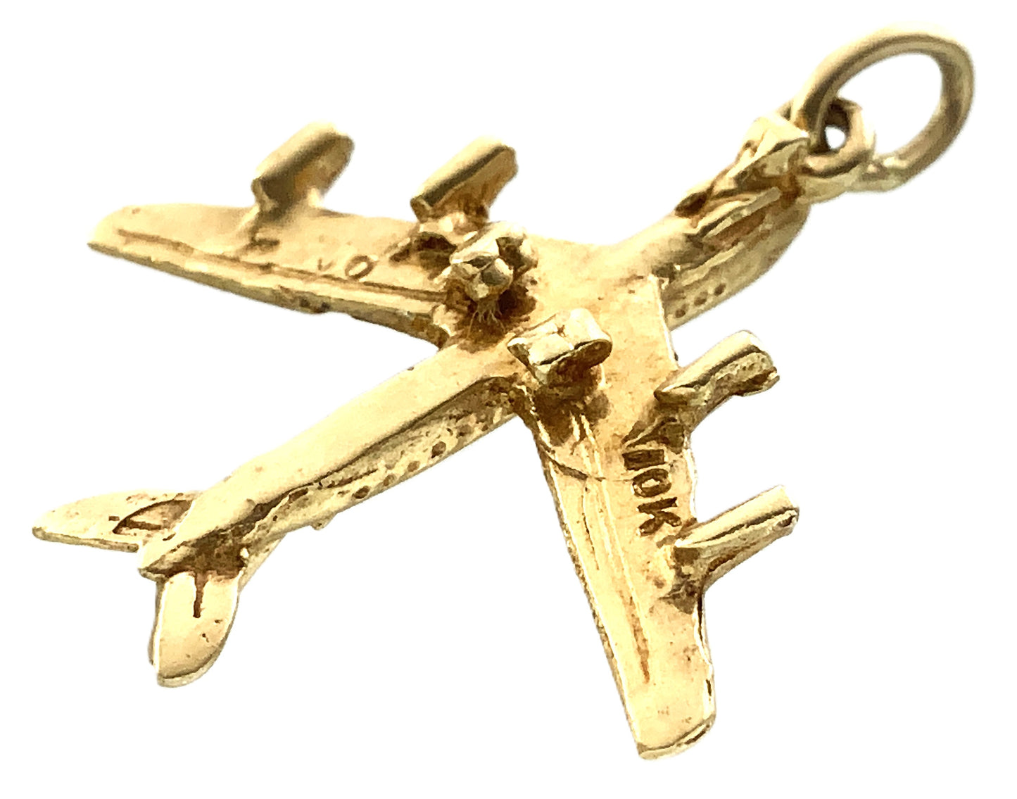 10K Yellow Gold 3D Airplane Plane Airliner Charm Pendant AU385