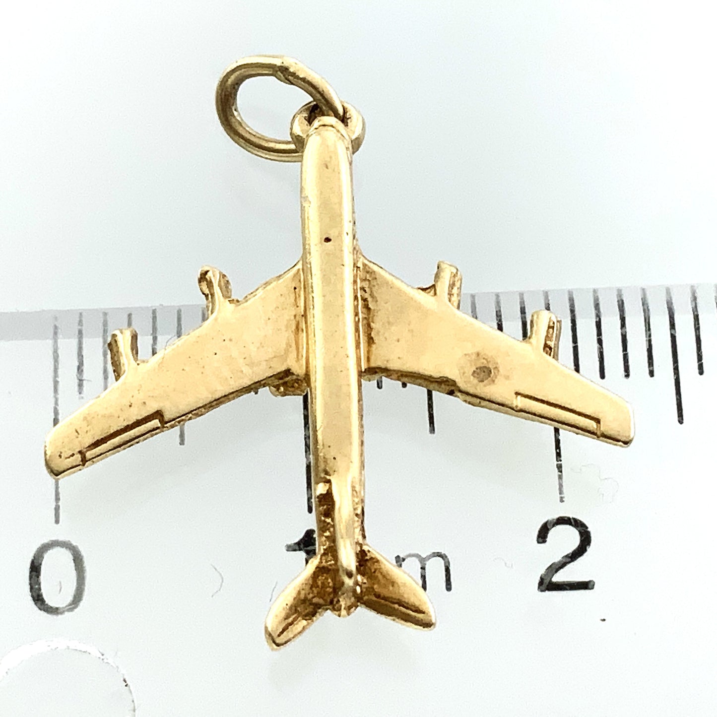 10K Yellow Gold 3D Airplane Plane Airliner Charm Pendant AU385