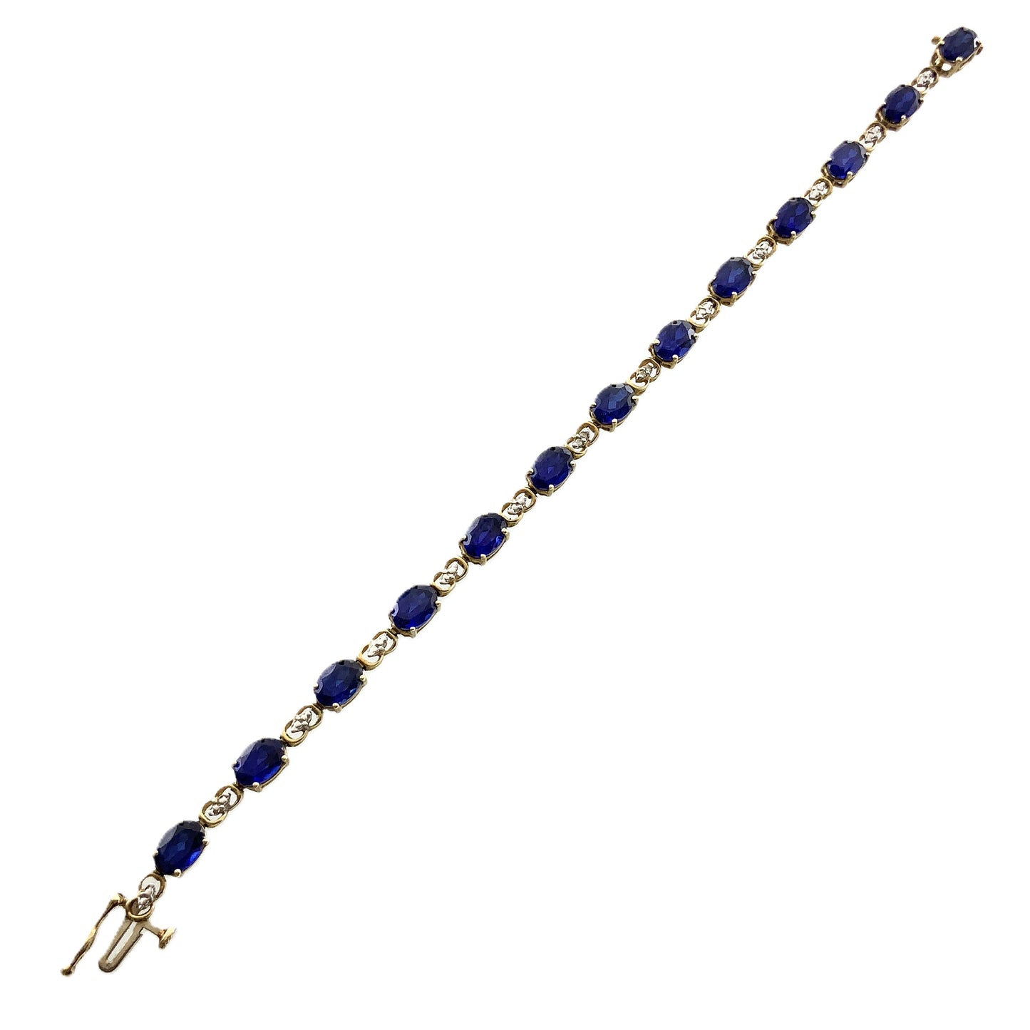 10K Yellow Gold Oval Blue Sapphires 7in x 5.1mm Bracelet AU386