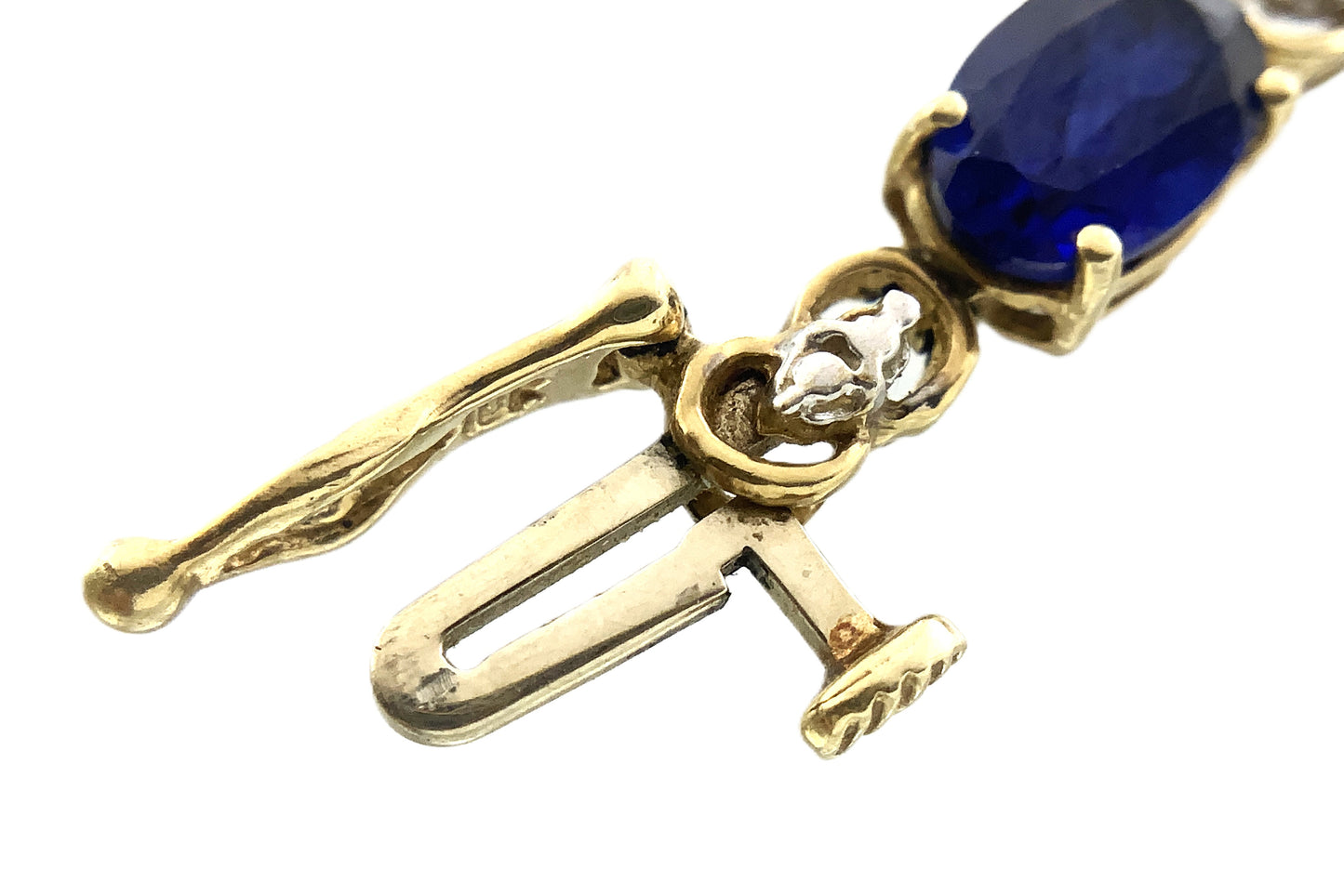 10K Yellow Gold Oval Blue Sapphires 7in x 5.1mm Bracelet AU386