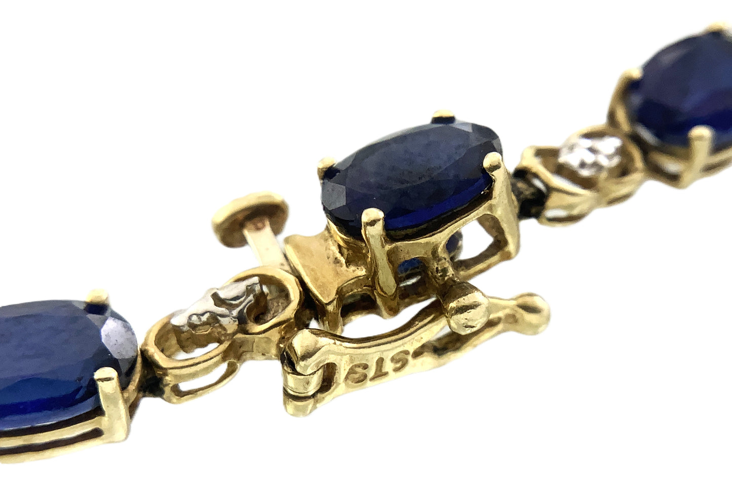 10K Yellow Gold Oval Blue Sapphires 7in x 5.1mm Bracelet AU386