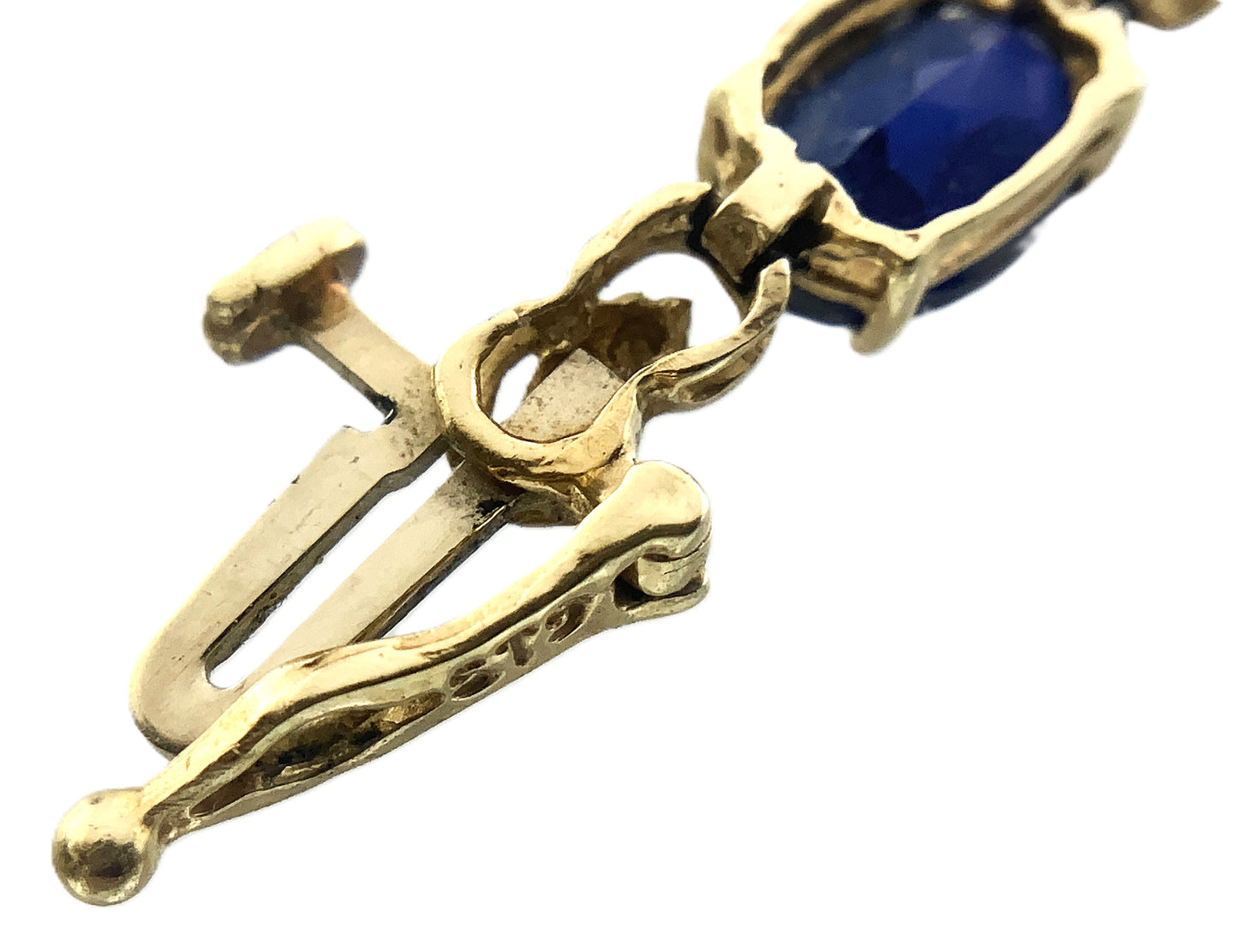 10K Yellow Gold Oval Blue Sapphires 7in x 5.1mm Bracelet AU386