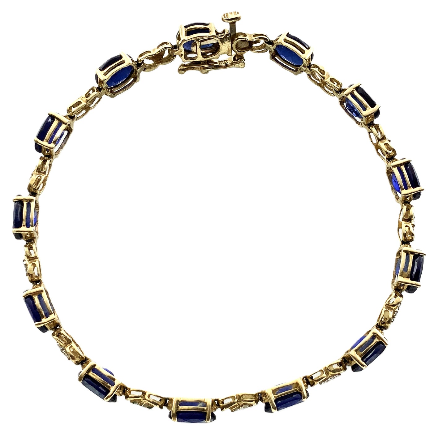 10K Yellow Gold Oval Blue Sapphires 7in x 5.1mm Bracelet AU386