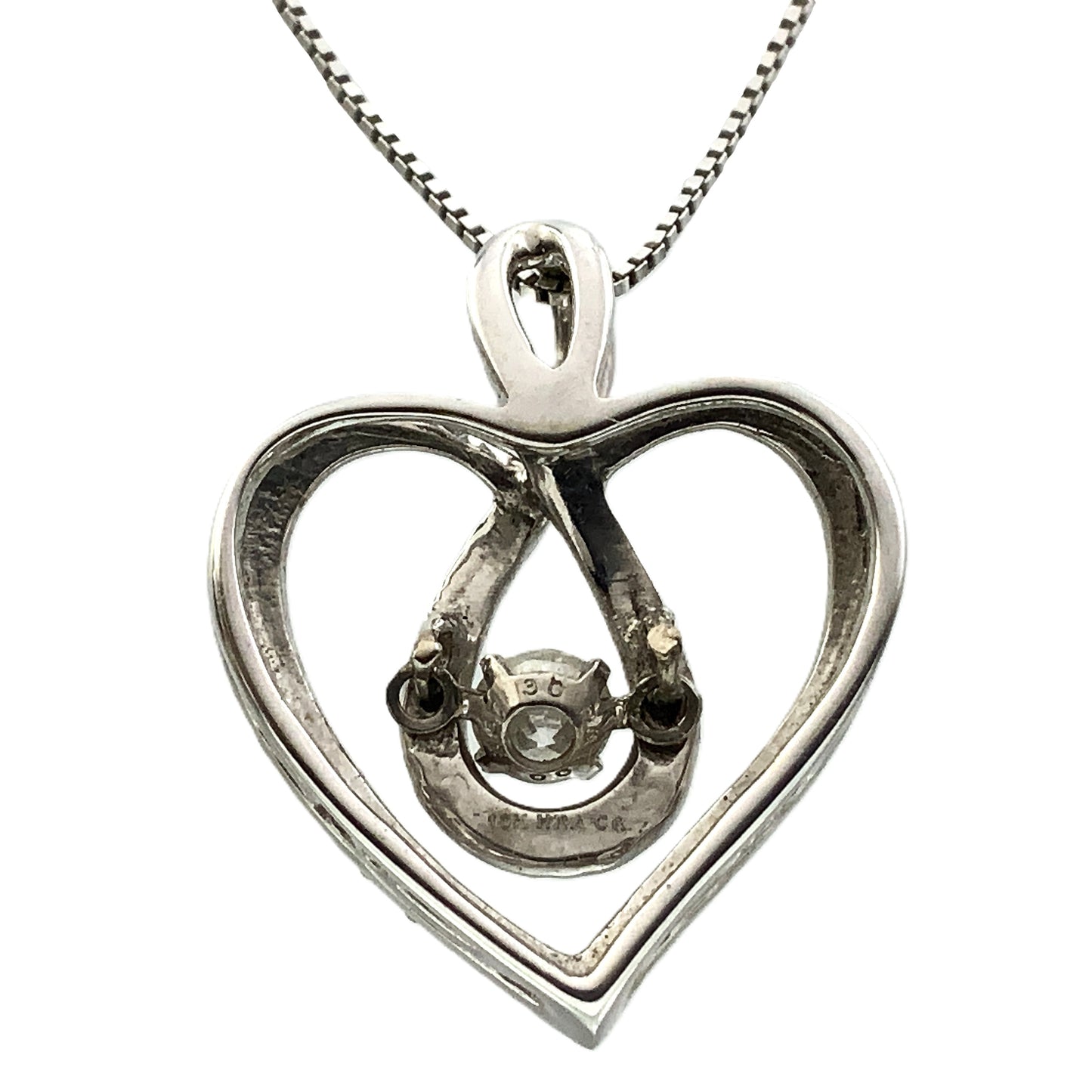 10K White Gold Box Link Chain 19in x 1mm Necklace .33 Total Carats Diamonds Infinity Loop Heart Charm Pendant AU389